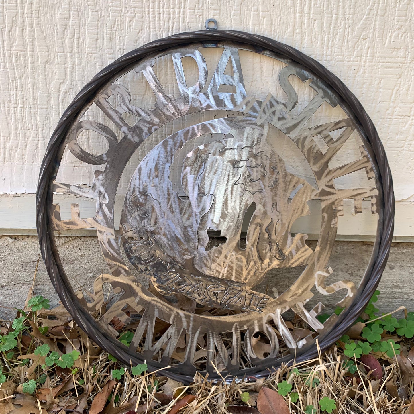 FSU FLORIDA STATE SEMINOLES INDIAN CUSTOM RAW METAL VINTAGE CRAFT TEAM SIGN HANDMADE