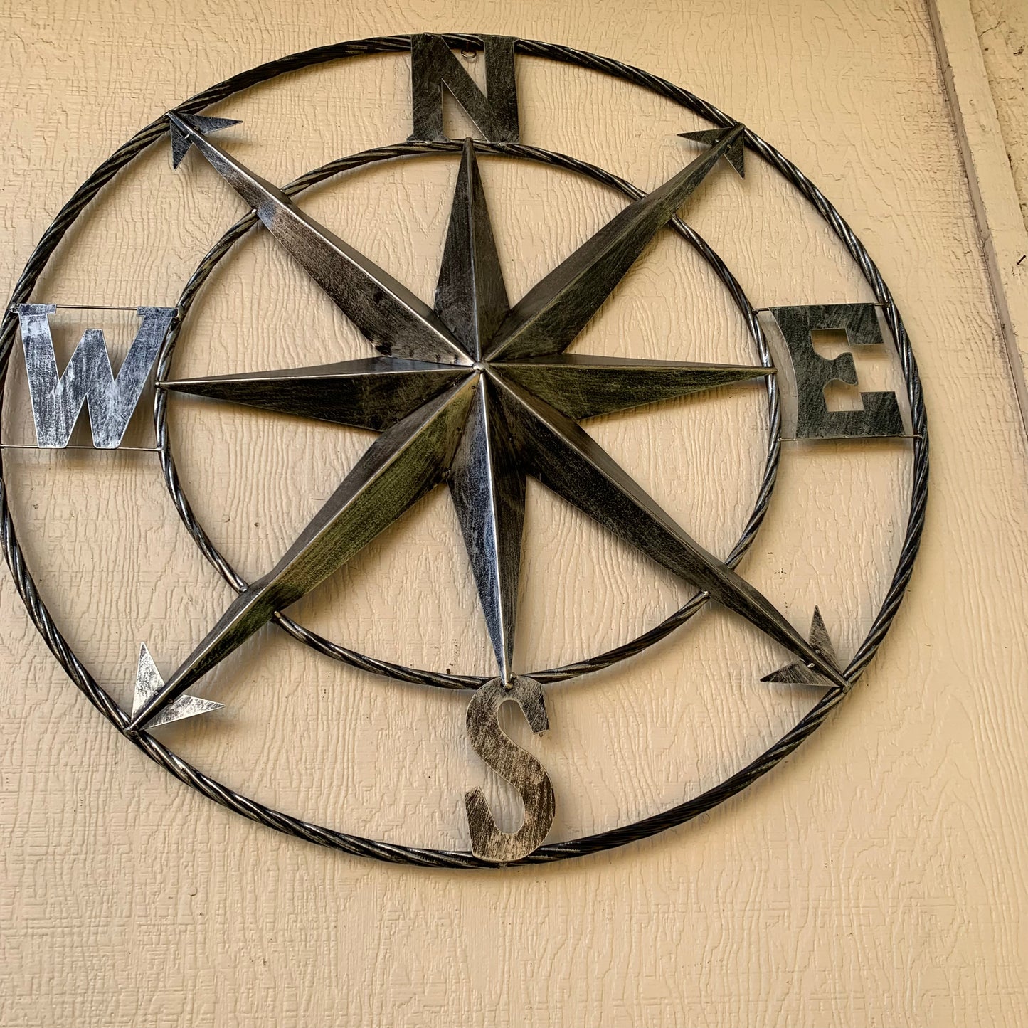 36" COMPASS GREY METAL ART WESTERN METAL ART HOME WALL DECOR RUSTIC GREY #EH10383