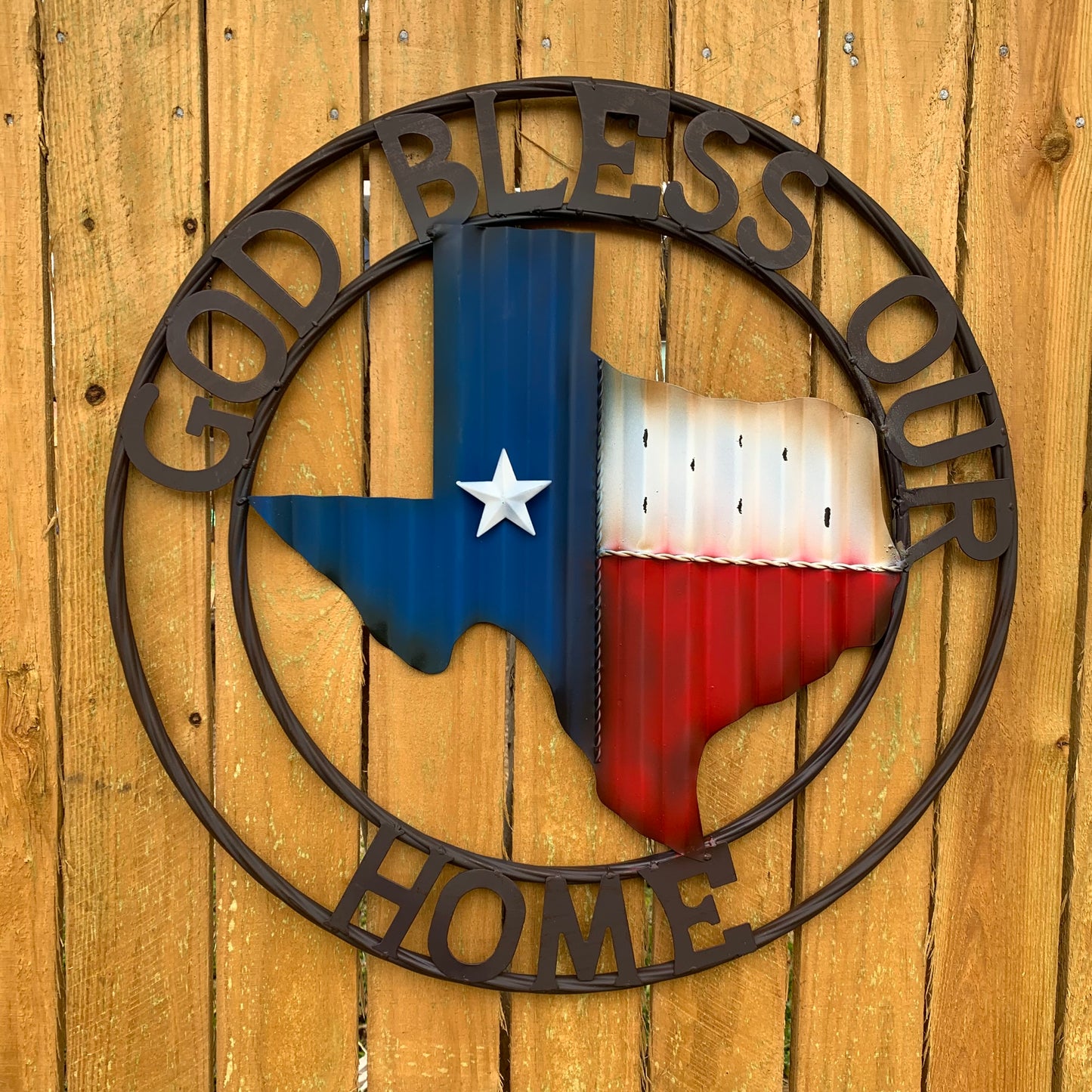 24" WAVY GOD BLESS PUR HOME STATE OF TEXAS METAL CRAFT SIN WESTERN HOME DECOR HANDMADE NEW #EH12970