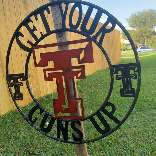 12", 18", 24", 32" GET YOUR GUNS UP TEXAS TECH CUSTOM METAL VINTAGE CRAFT TEAM SIGN