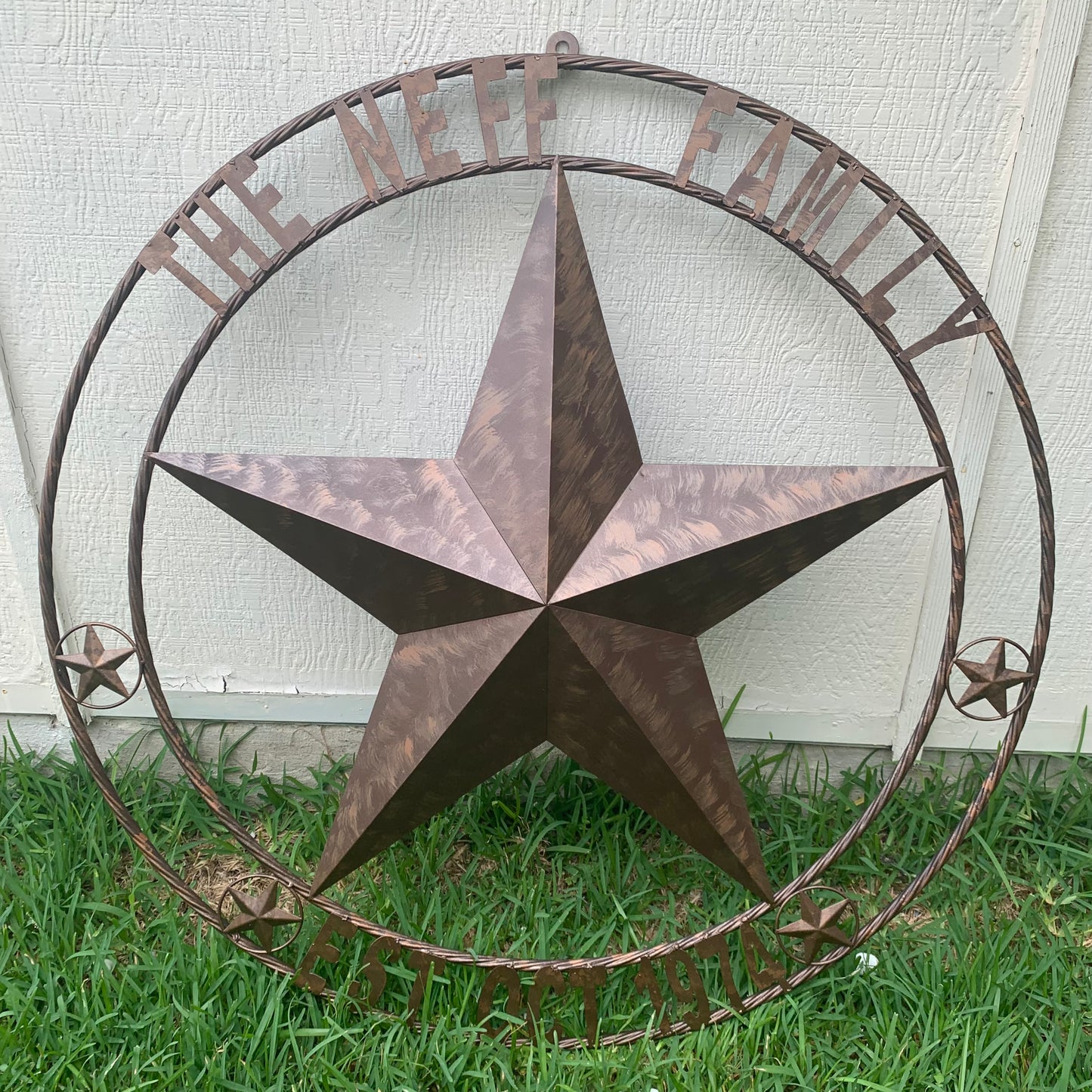 COLOMINA STYLE YOUR CUSTOM NAME BARN STAR BRONZE BRUSH COPPER METAL STAR 3d TWISTED ROPE RING COLOMINA WESTERN HOME DECOR RUSTIC VINTAGE HANDMADE 24",32",36",40",42",44",46",50"