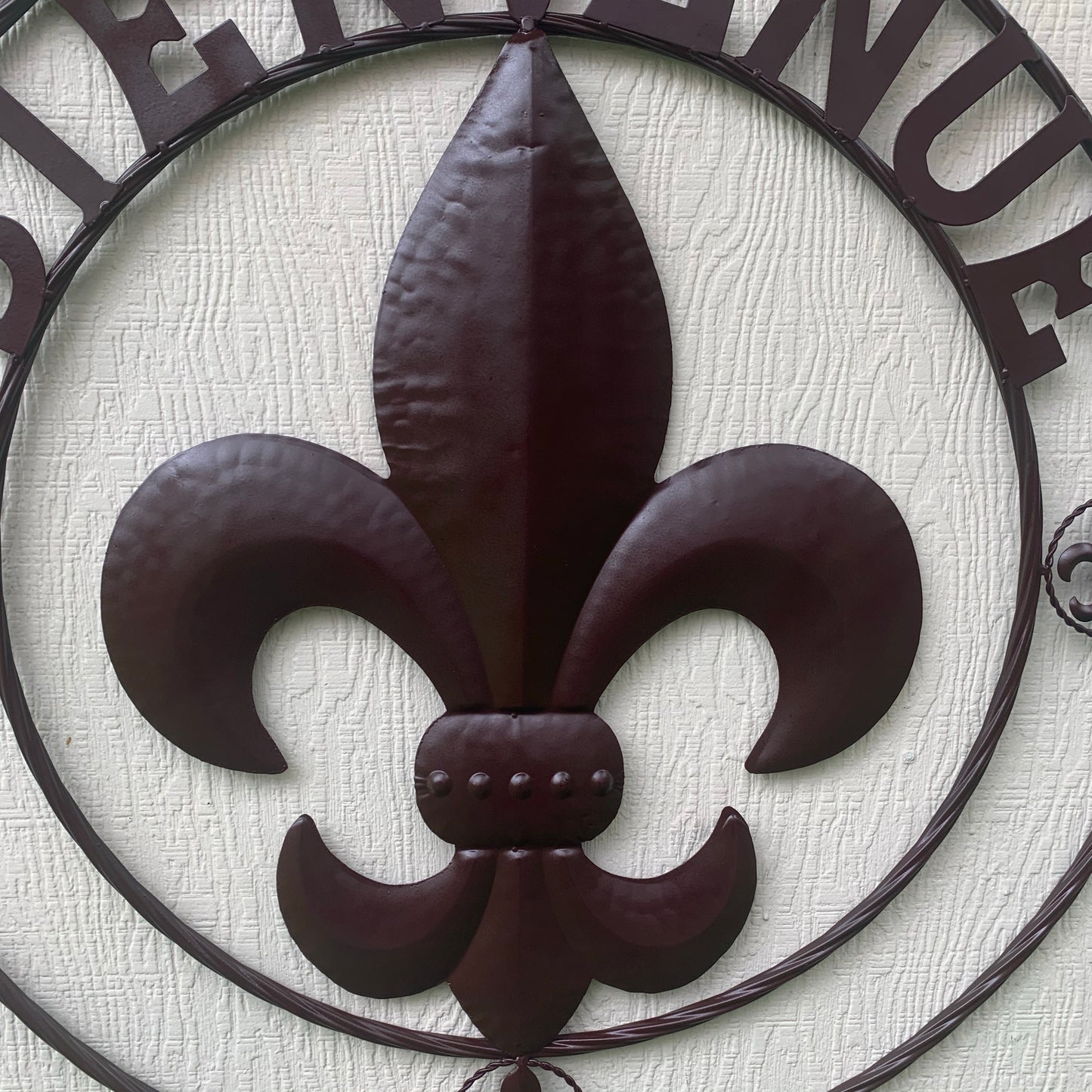 FLEUR DE LIS BIENVENUE COFFEE ESPRESSO BROWN METAL WALL ART WESTERN HOME DECOR HANDMADE #EH12051