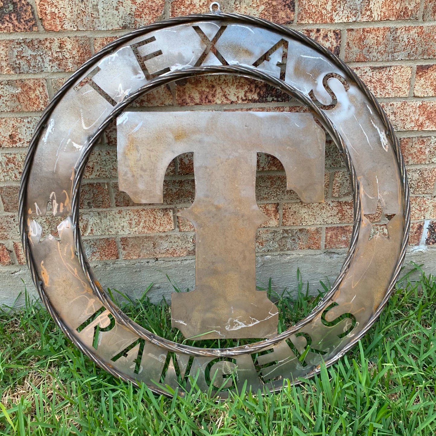 12", 18", 24", 32" TEXAS RANGERS CUSTOM RAW METAL VINTAGE CRAFT TEAM SIGN WIDE BAND RING DISC HANDMADE