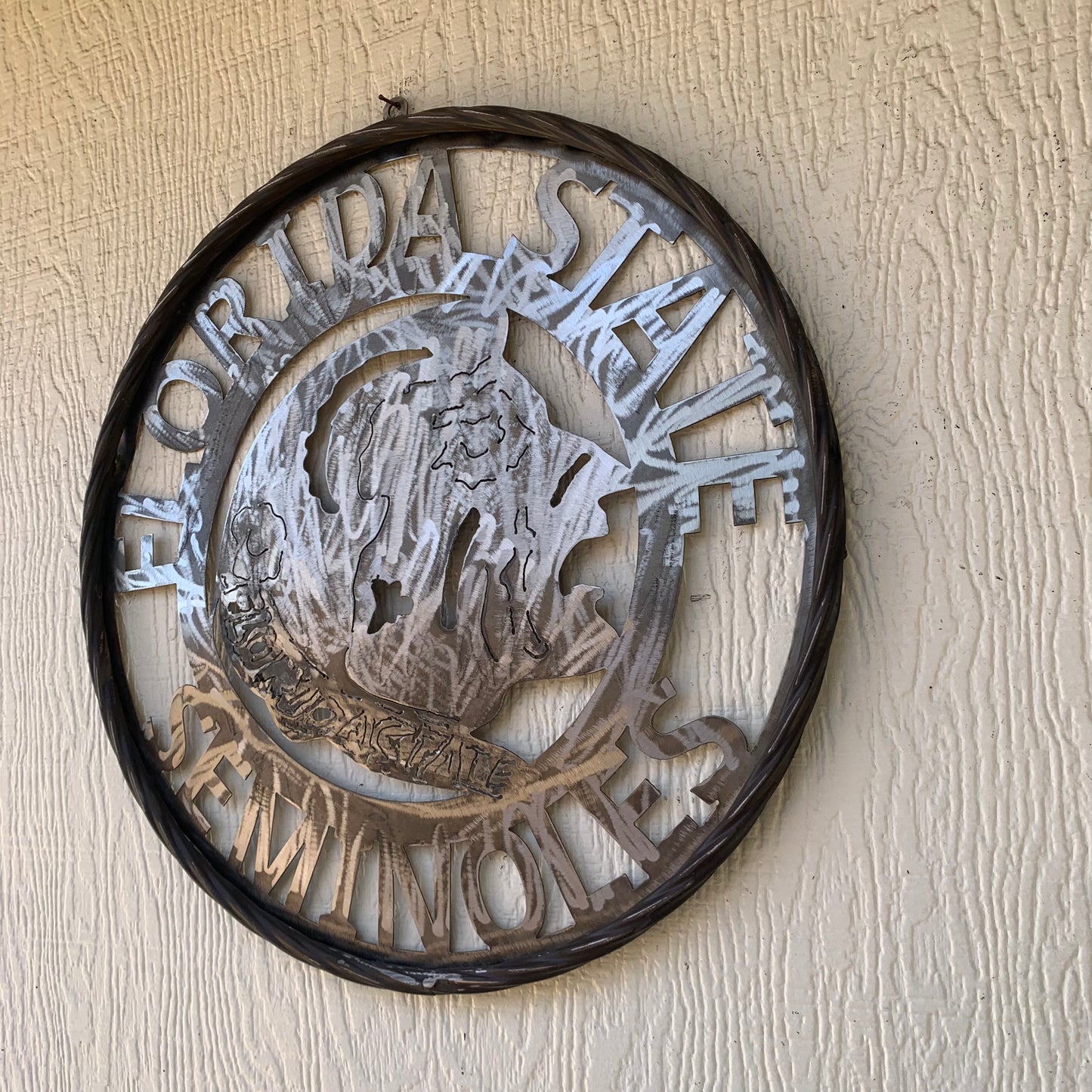 FSU FLORIDA STATE SEMINOLES INDIAN CUSTOM RAW METAL VINTAGE CRAFT TEAM SIGN HANDMADE