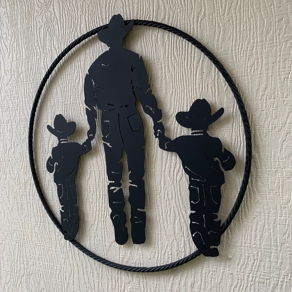 24" FATHER & 2 SON LASER CUT METAL WALL ART CUSTOM VINTAGE CRAFT RUSTIC BLACK HAND MADE