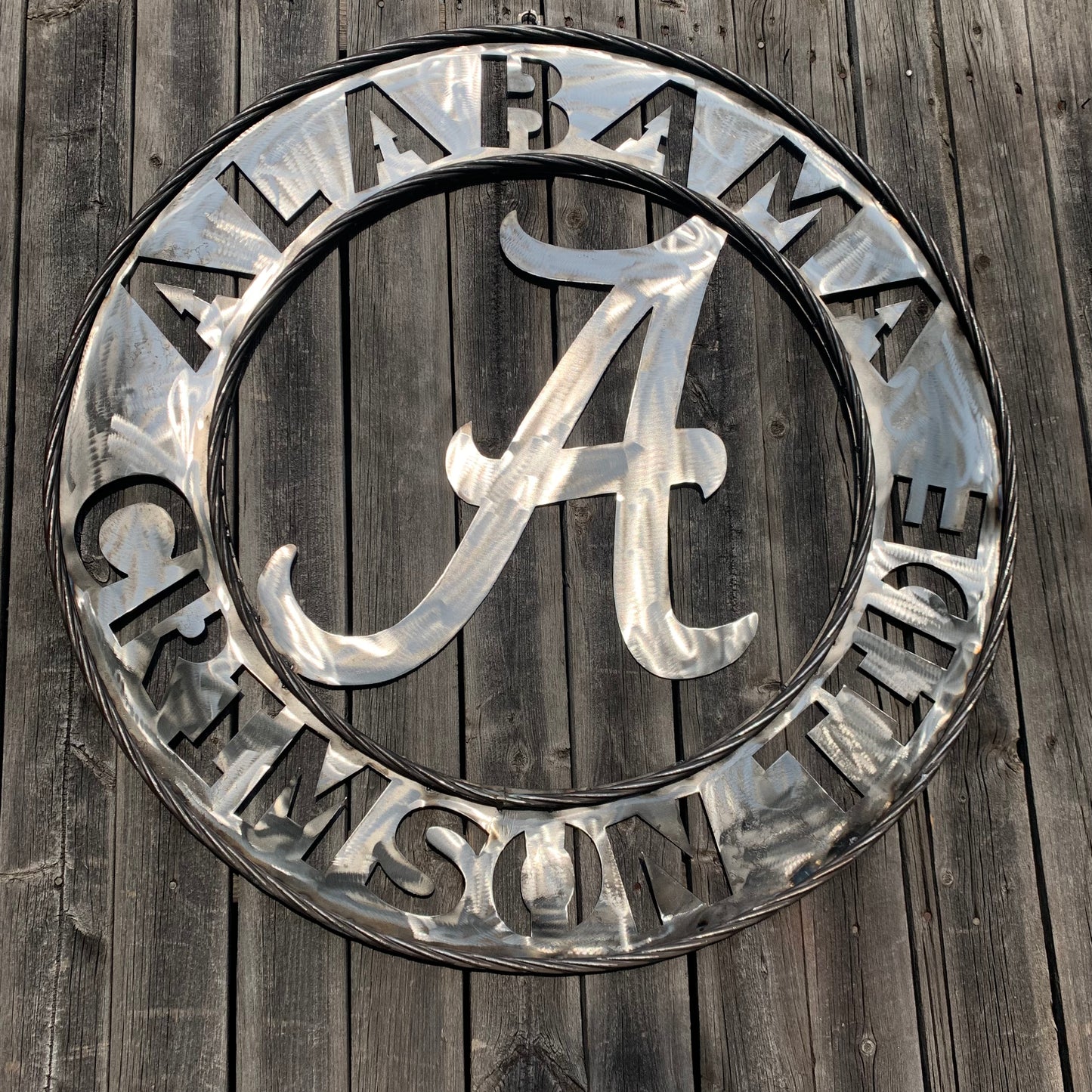 ALABAMA CRIMSON TIDE RAW METAL LASER CUT  WIDE BAND RING CUSTOM METAL VINTAGE TEAM CRAFT HANDMADE