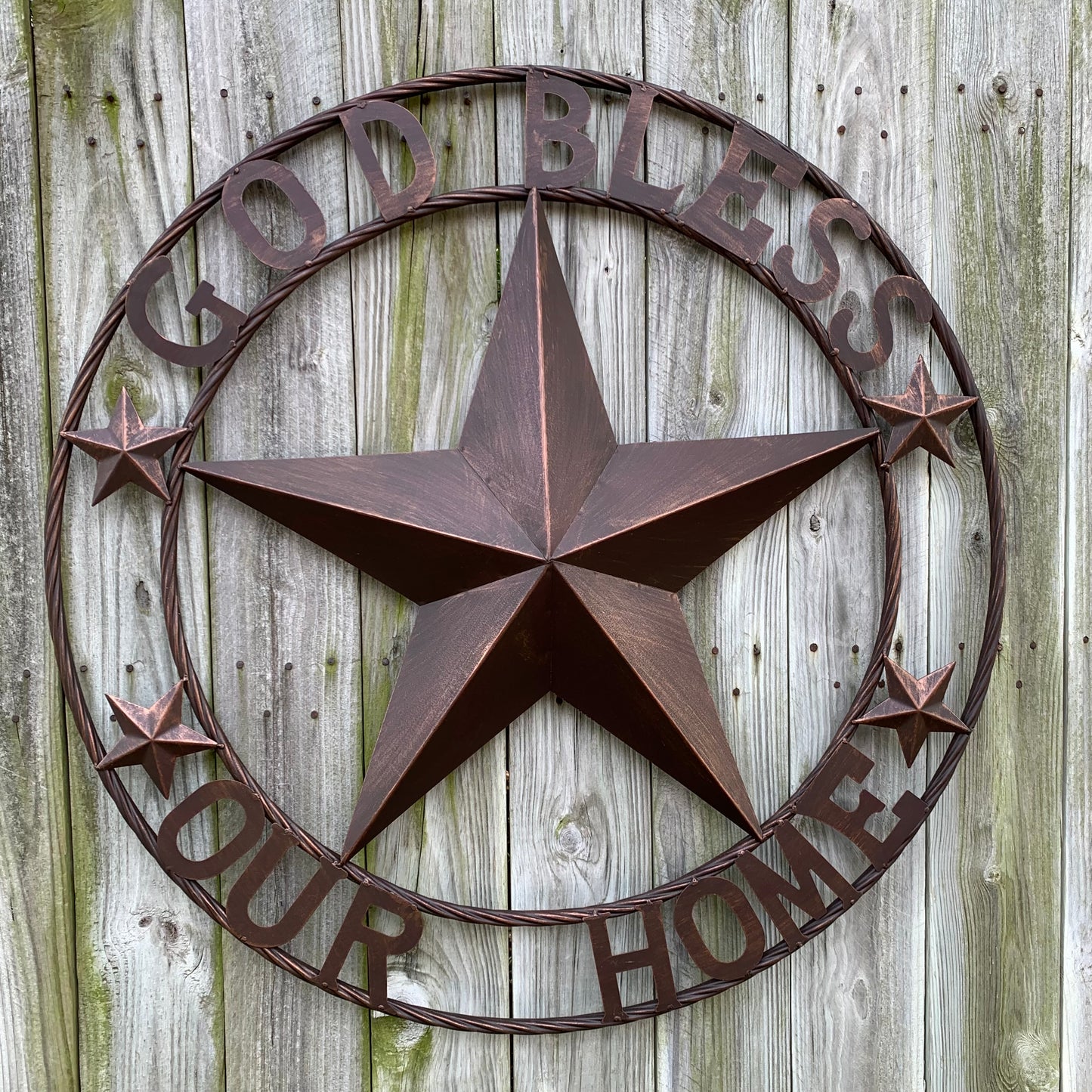 GOD BLESS OUR HOME BARN STAR METAL LONE STAR TWISTED ROPE RING WESTERN HOME DECOR HANDMADE #EH11040