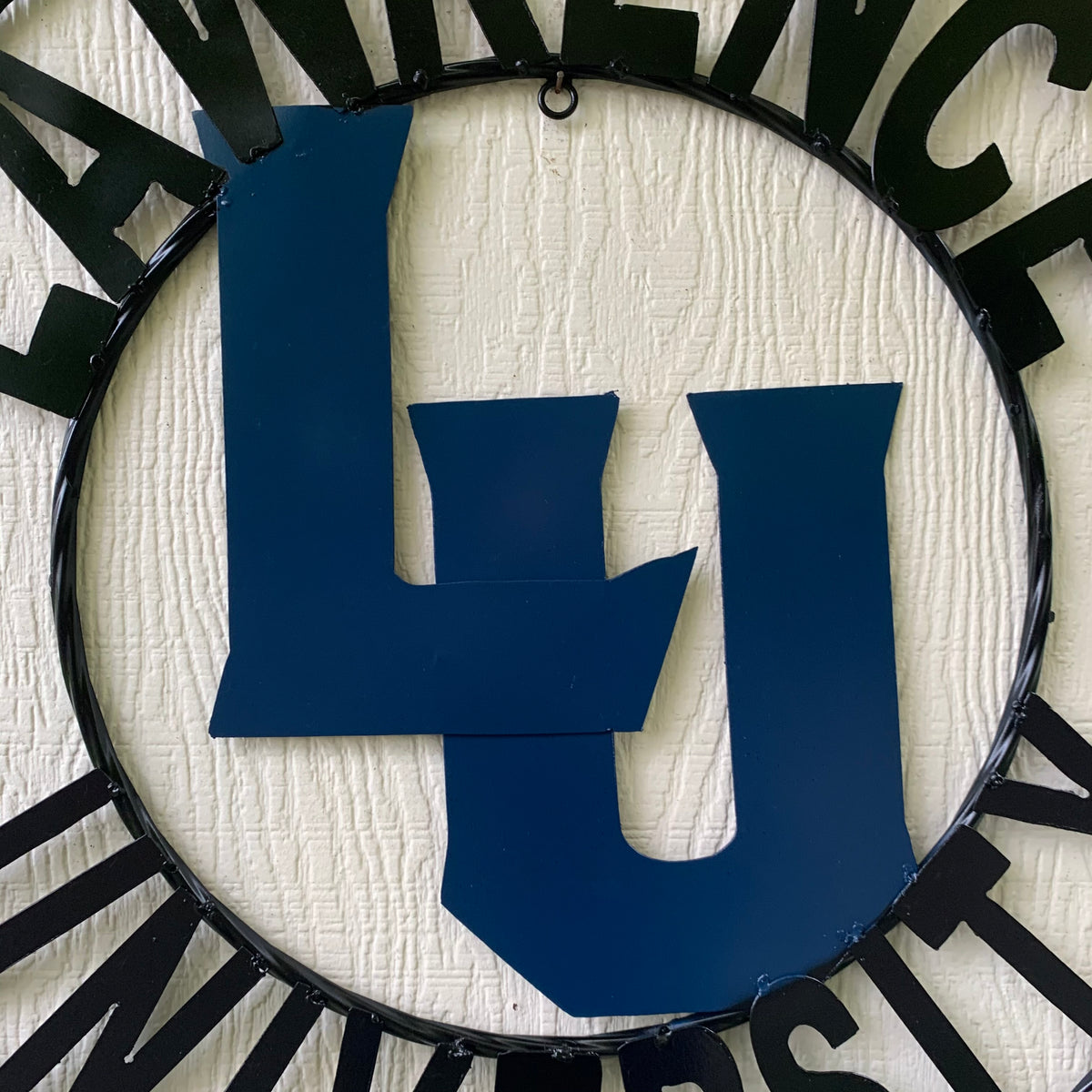 LAWRENCE UNIVERSITY METAL CUSTOM VINTAGE CRAFT WALL ART RUSTIC BLUE & BLACK TEAM SIGN HANDMADE