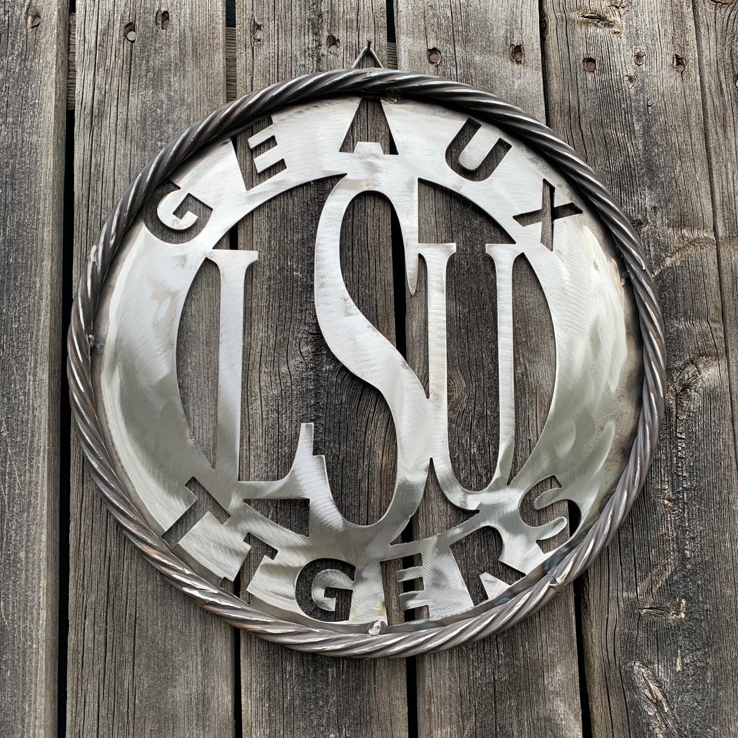 12",18",24",32" LSU GEAUX TIGERS CUSTOM RAW METAL VINTAGE CRAFT TEAM SIGN WESTERN HOME DECOR HANDMADE