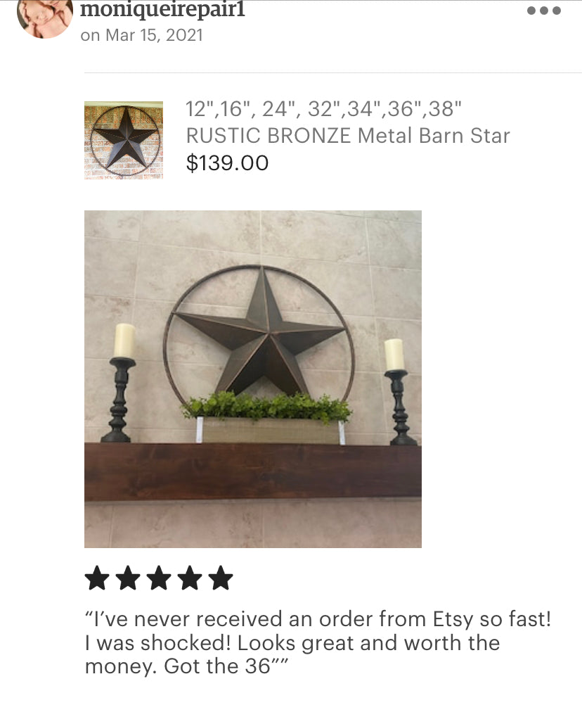 12" TO 72" BARN METAL STAR TWISTED ROPE RING RUSTIC BRONZE WESTERN HOME DECOR HANDMADE #EH10008
