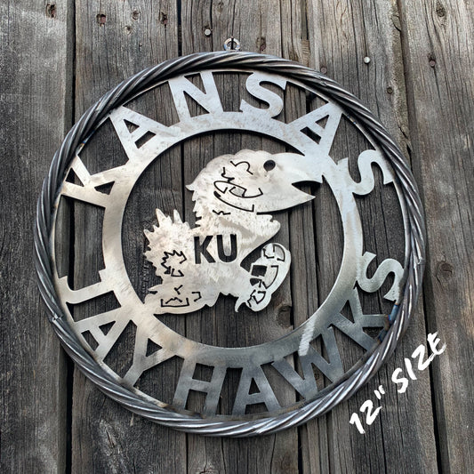 KANSAS JAYHAWKS RAW METAL CUSTOM VINTAGE CRAFT WALL ART TEAM SIGN HANDMADE