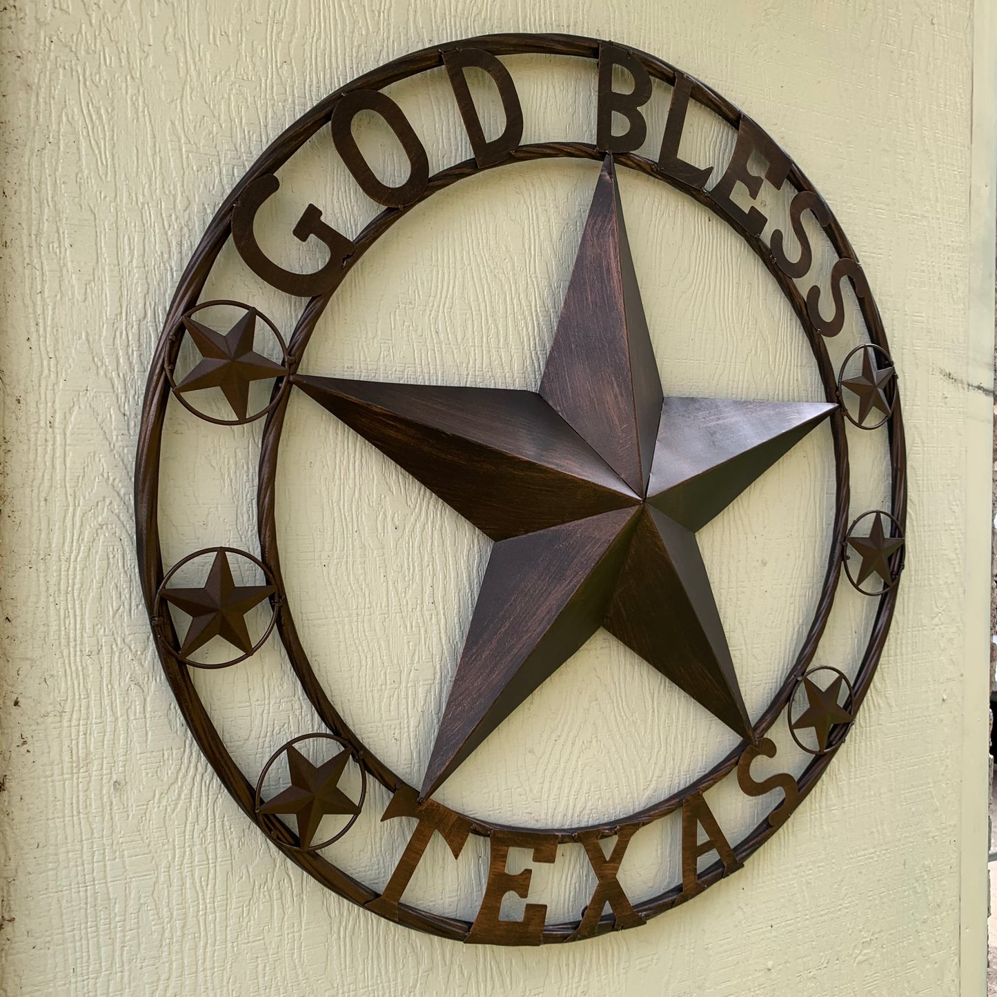 GOD BLESS TEXAS BARN 3d LONE STAR WITH 3 SMALL STARS TWISTED RING WESTERN HOME DECOR RUSTIC BRONZE HANDMADE NEW #EH11107