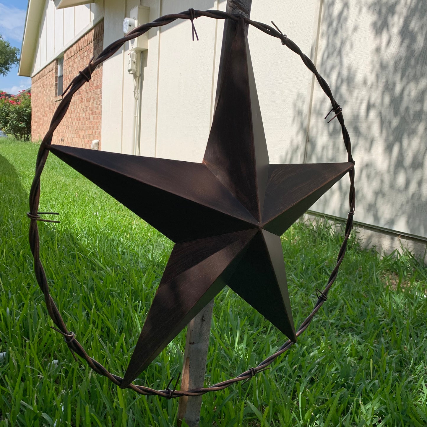 24" BARBWIRE TWISTED RING METAL WALL ART WESTERN HOME DECOR RUSTIC BRONZE COPPER #A10024