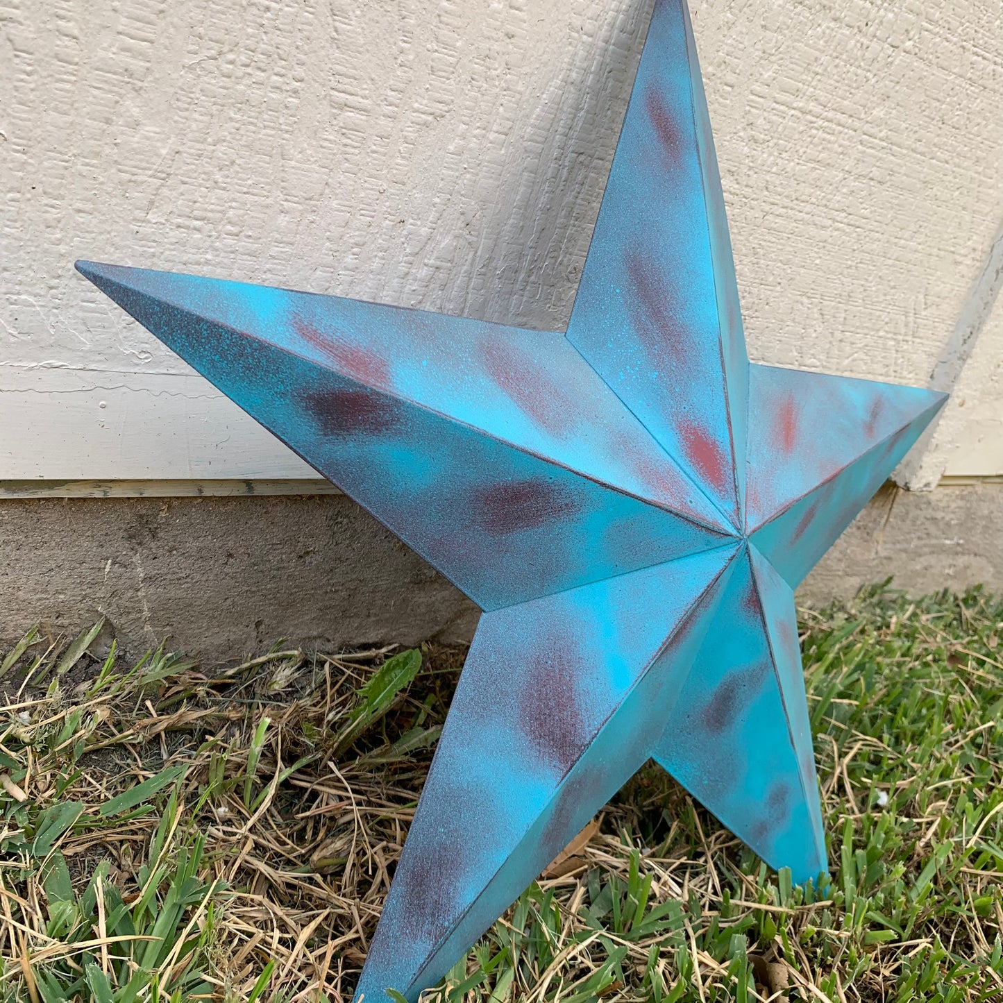 #EH10480 TURQUOISE DISTRESSED TWO TONE BARN STAR METAL ART WESTERN HOME DECOR HANDMADE NEW
