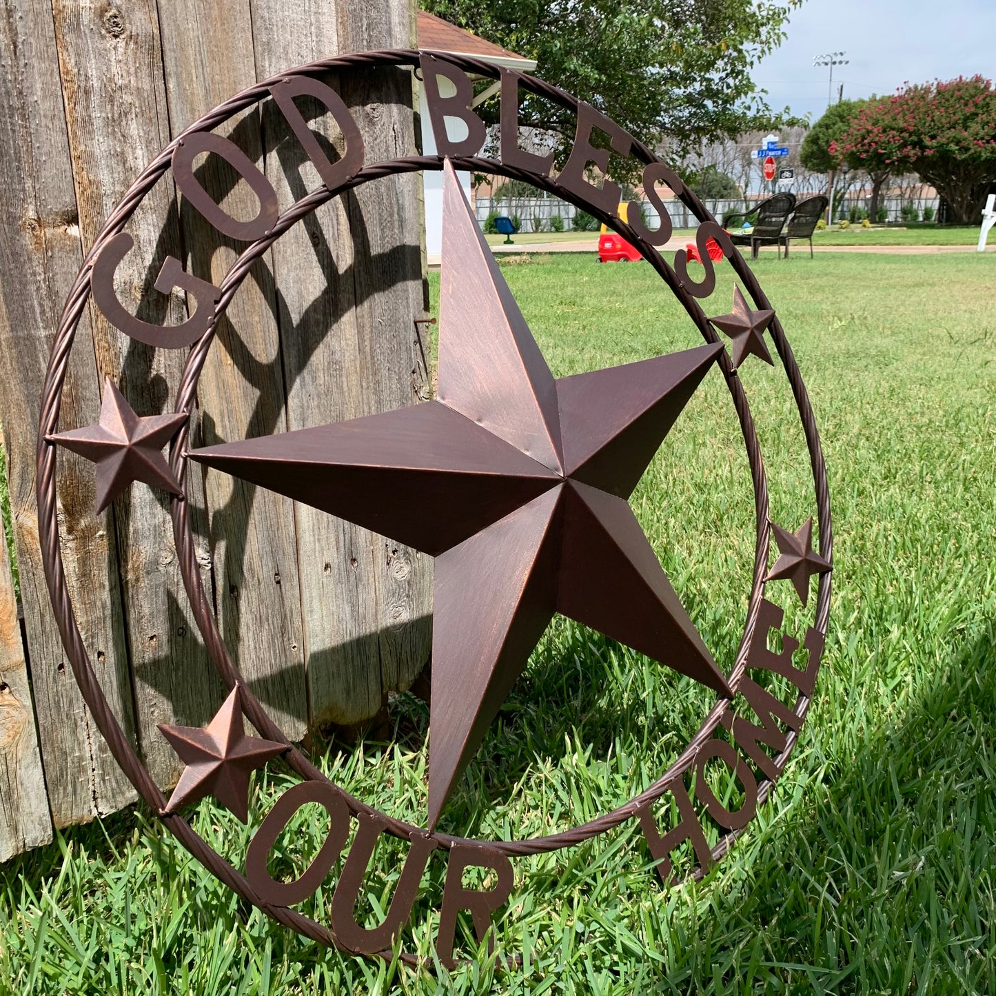 GOD BLESS OUR HOME BARN STAR METAL LONE STAR TWISTED ROPE RING WESTERN HOME DECOR HANDMADE #EH11040