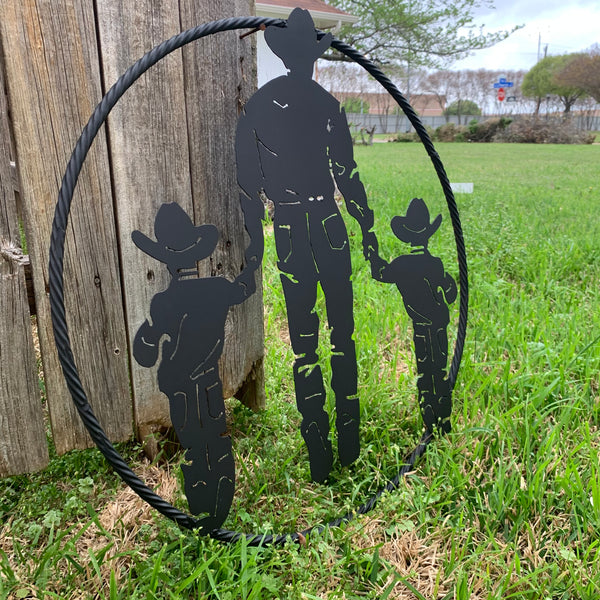 24" FATHER & 2 SON LASER CUT METAL WALL ART CUSTOM VINTAGE CRAFT RUSTIC BLACK HAND MADE