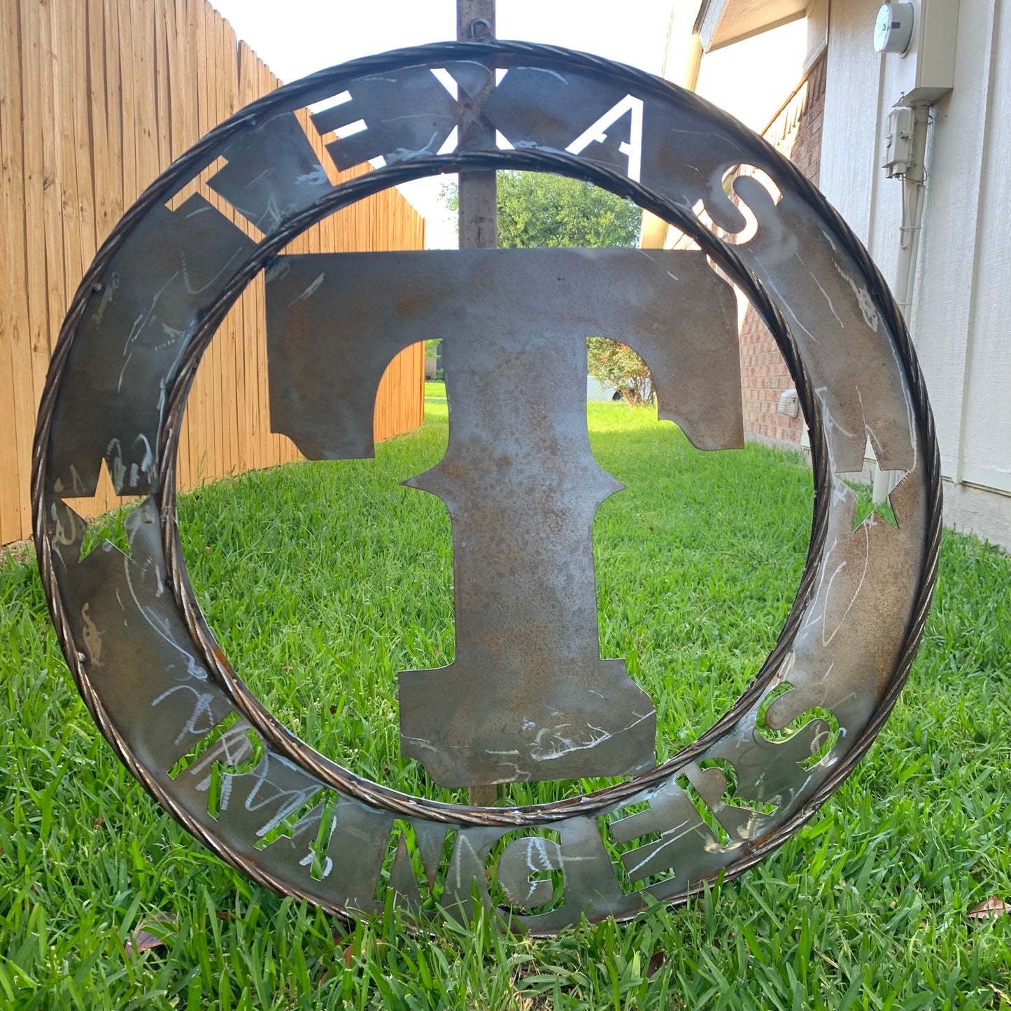 12", 18", 24", 32" TEXAS RANGERS CUSTOM RAW METAL VINTAGE CRAFT TEAM SIGN WIDE BAND RING DISC HANDMADE