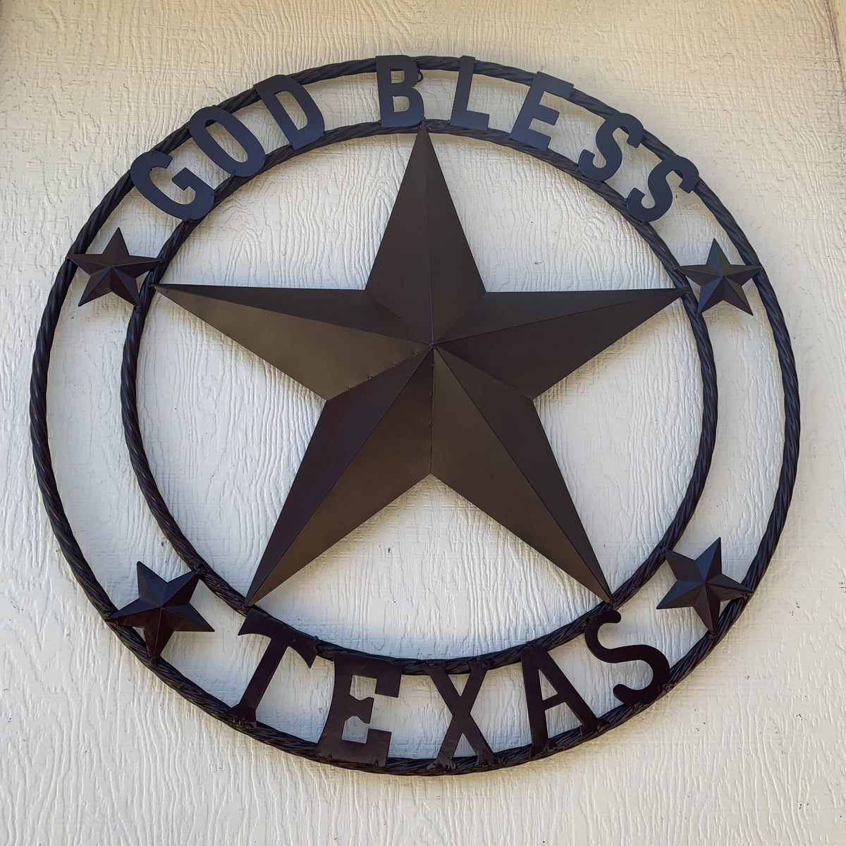 GOD BLESS TEXAS BROWN BARN STAR METAL LONE STAR TWISTED ROPE RING WESTERN HOME DECOR HANDMADE NEW #EH11085