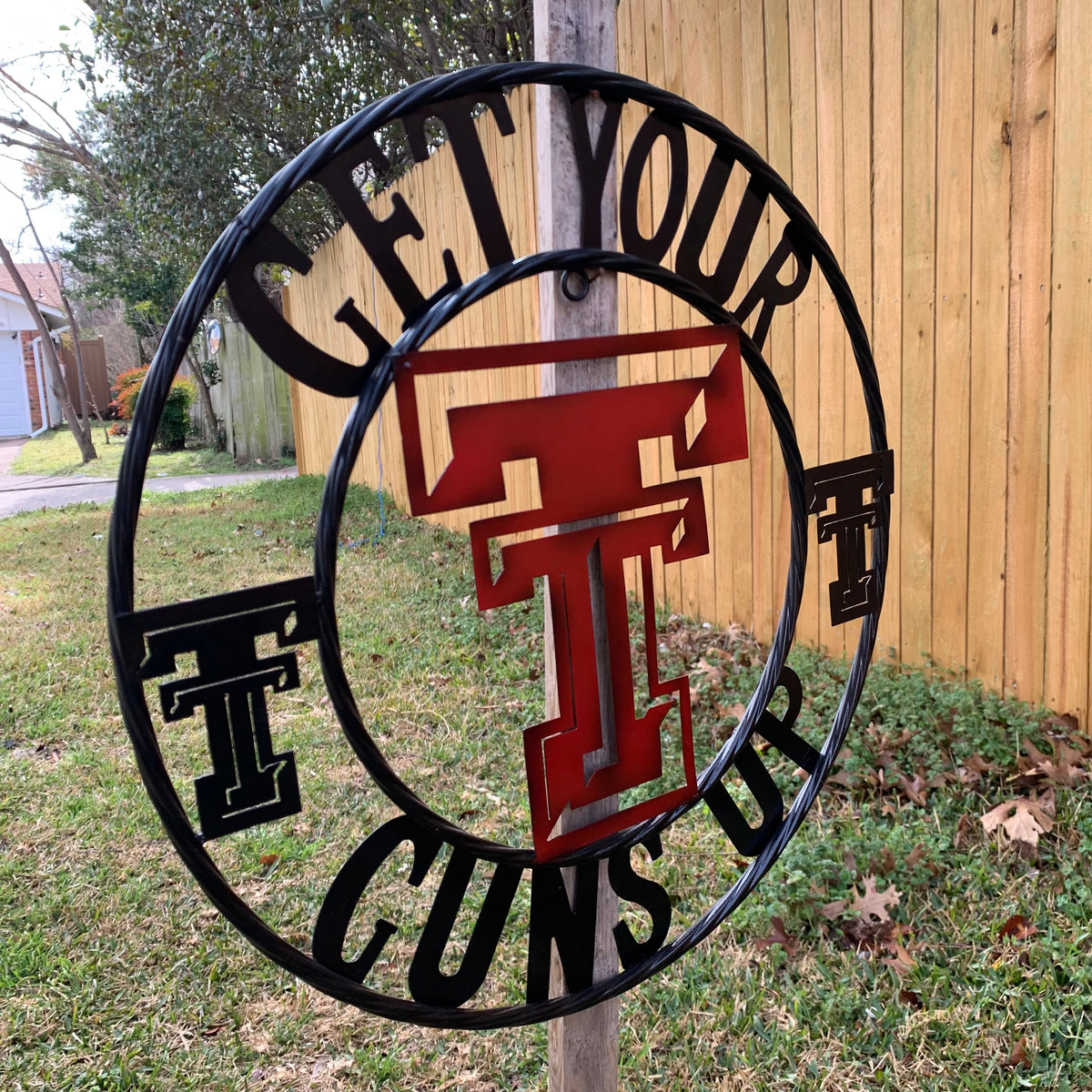 12", 18", 24", 32" GET YOUR GUNS UP TEXAS TECH CUSTOM METAL VINTAGE CRAFT TEAM SIGN