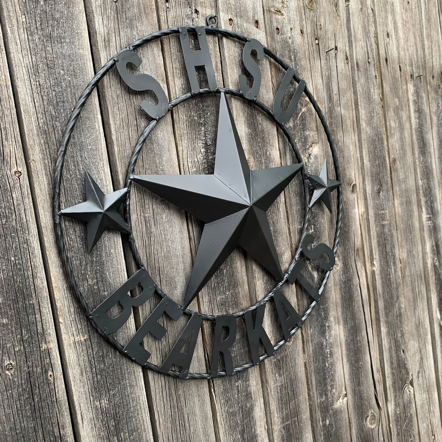 24",32" SHSU SAM HOUSTON BEARKATS RUSTIC BLACK METAL CUSTOM VINTAGE CRAFT RUSTIC BLACK TEAM STAR HANDMADE