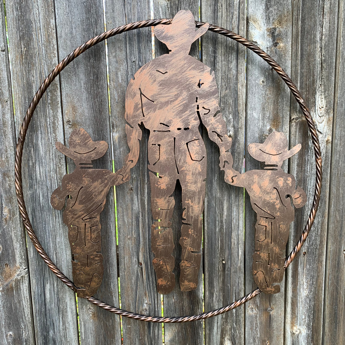 18",24" FATHER & 2 SON LASER CUT METAL WALL ART CUSTOM VINTAGE CRAFT RUSTIC BRONZE COPPER HAND MADE #EH13333