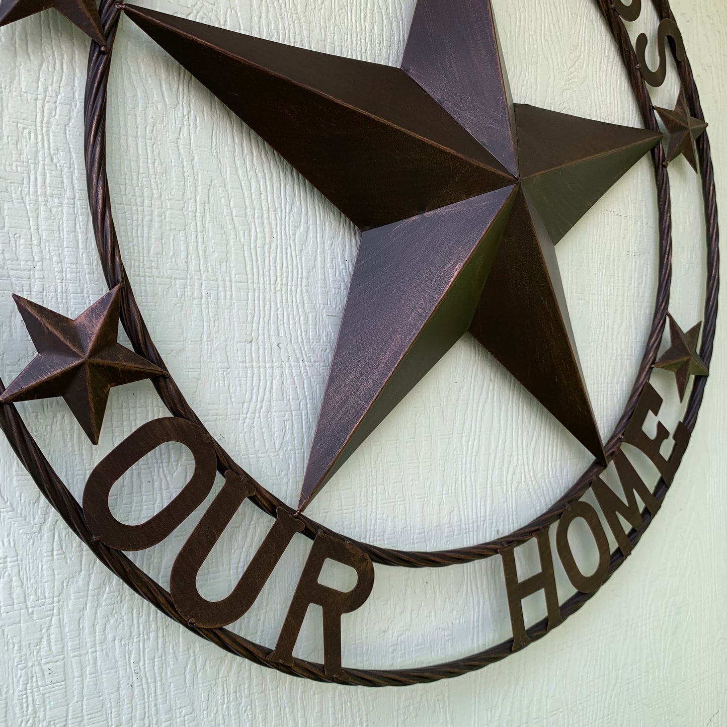 GOD BLESS OUR HOME BARN STAR METAL LONE STAR TWISTED ROPE RING WESTERN HOME DECOR HANDMADE #EH11040