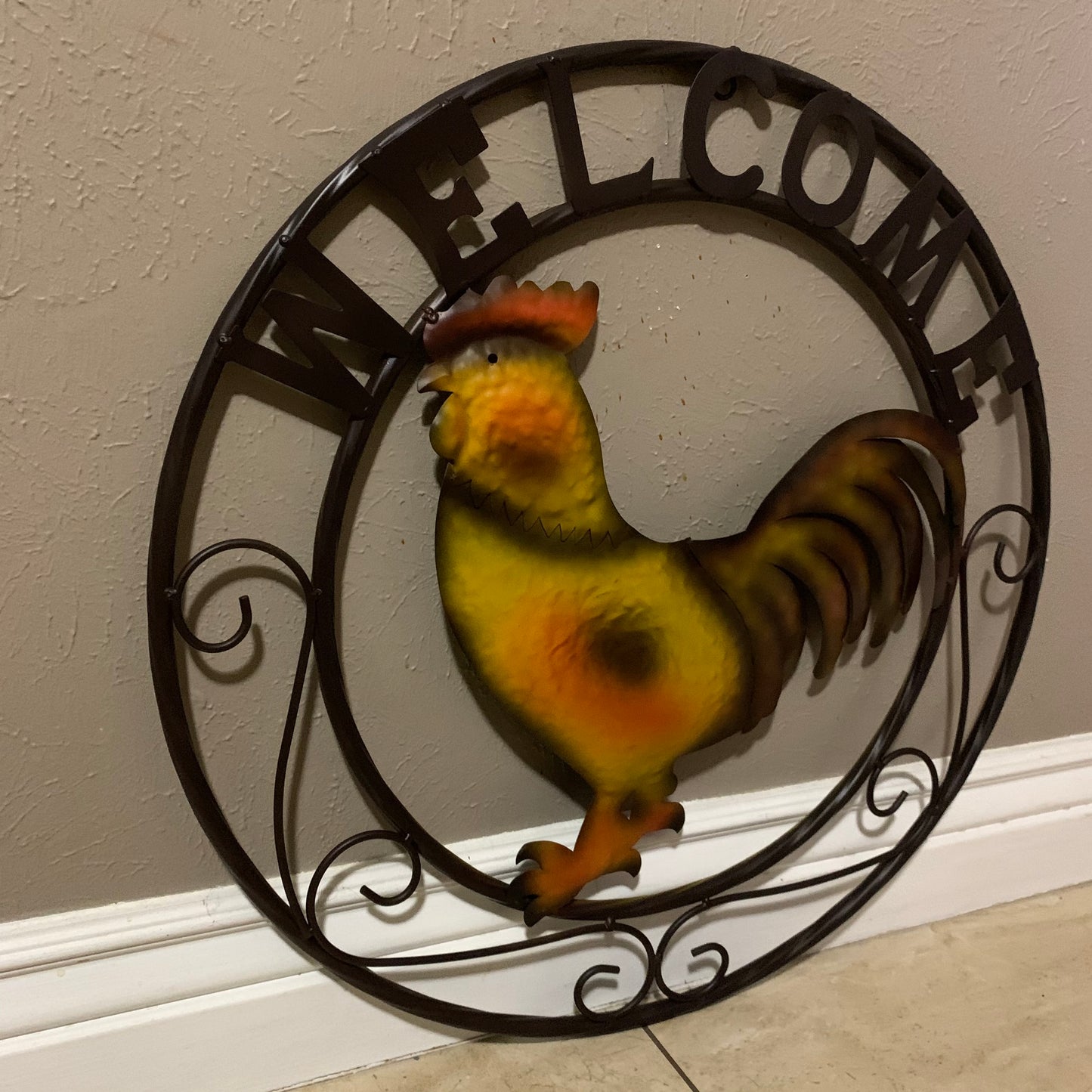 ROOSTER WELCOME 24" METAL SCROLL STYLE WESTERN HOME DECOR HANDMADE NEW-#EH10143