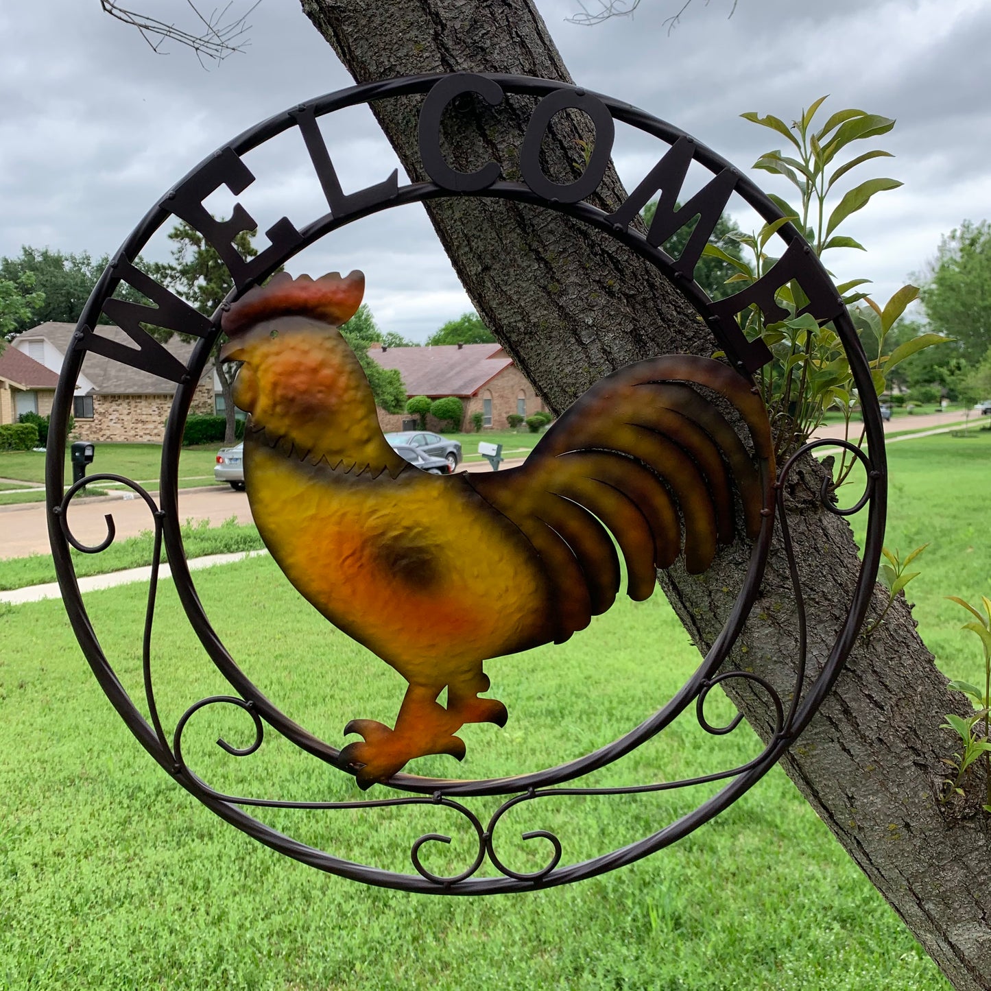ROOSTER WELCOME 24" METAL SCROLL STYLE WESTERN HOME DECOR HANDMADE NEW-#EH10143