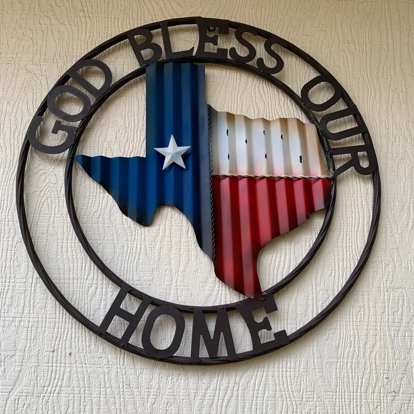 24" WAVY GOD BLESS PUR HOME STATE OF TEXAS METAL CRAFT SIN WESTERN HOME DECOR HANDMADE NEW #EH12970