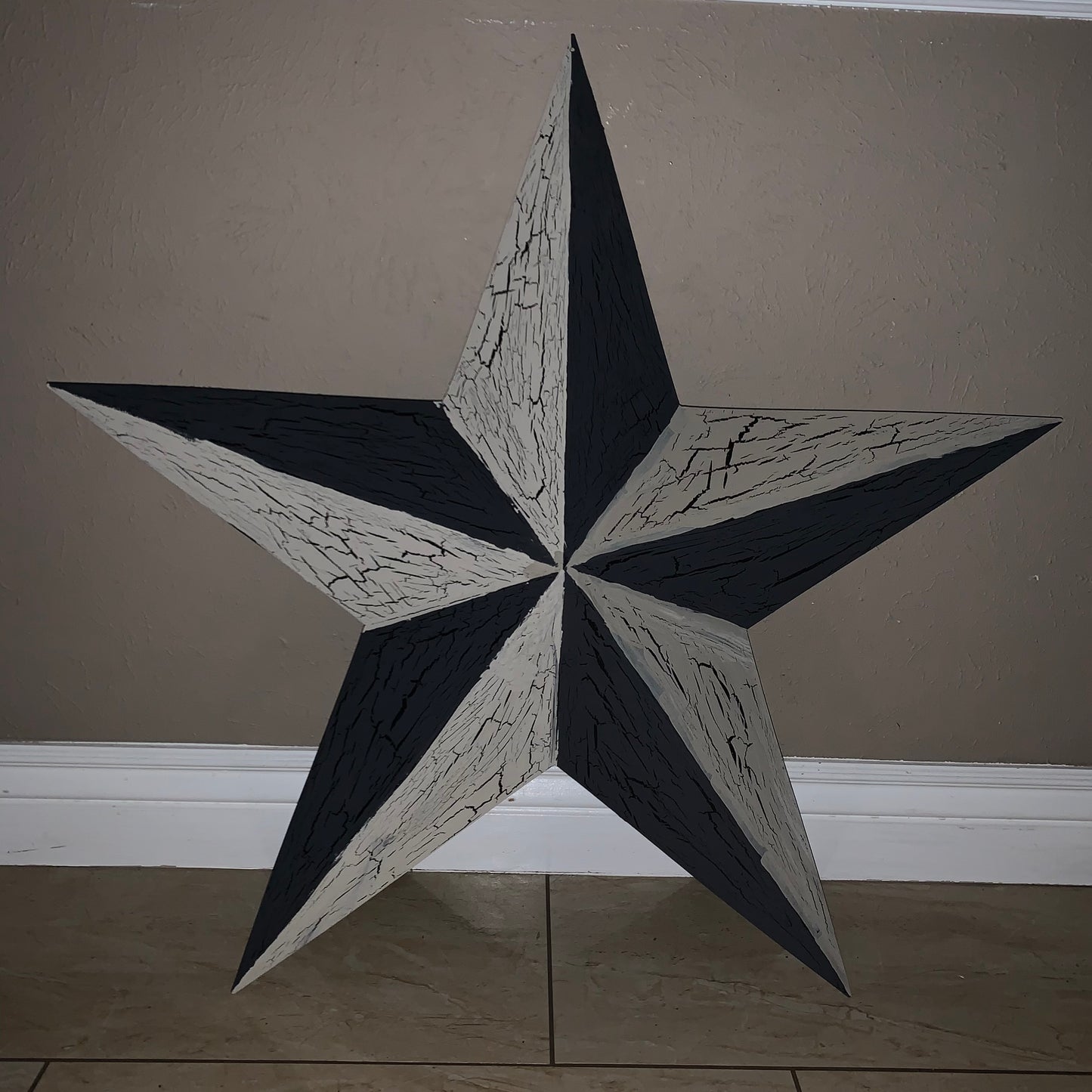 CRACKLE STYLE BEIGE & BLACK METAL BARN STAR METAL WALL ART WESTERN HOME DECOR RUSTIC NEW