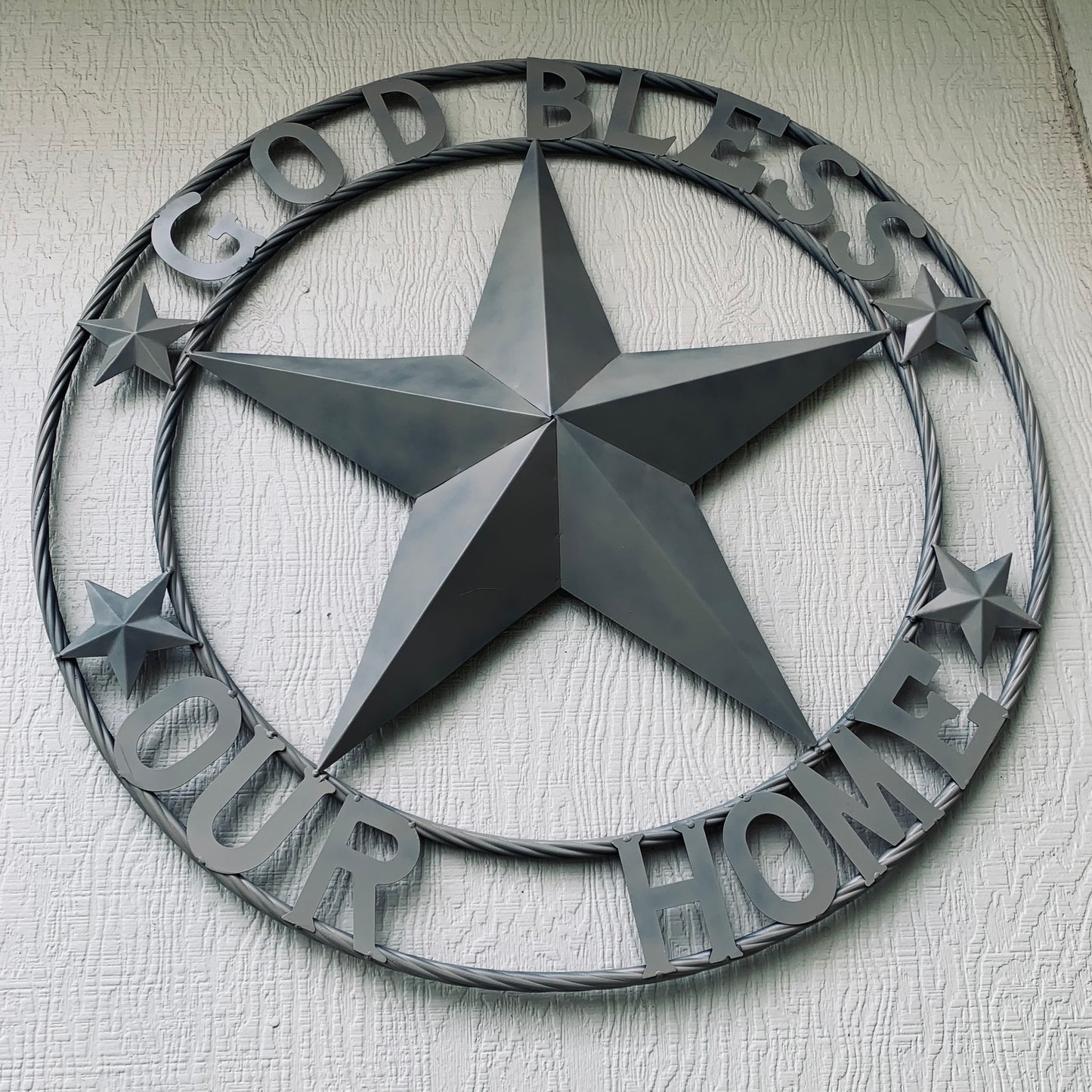 GOD BLESS OUR HOME RUSTIC BEIGE BARN METAL STAR ROPE RING WALL ART WESTERN HOME DECOR HANDMADE NEW #EH11686