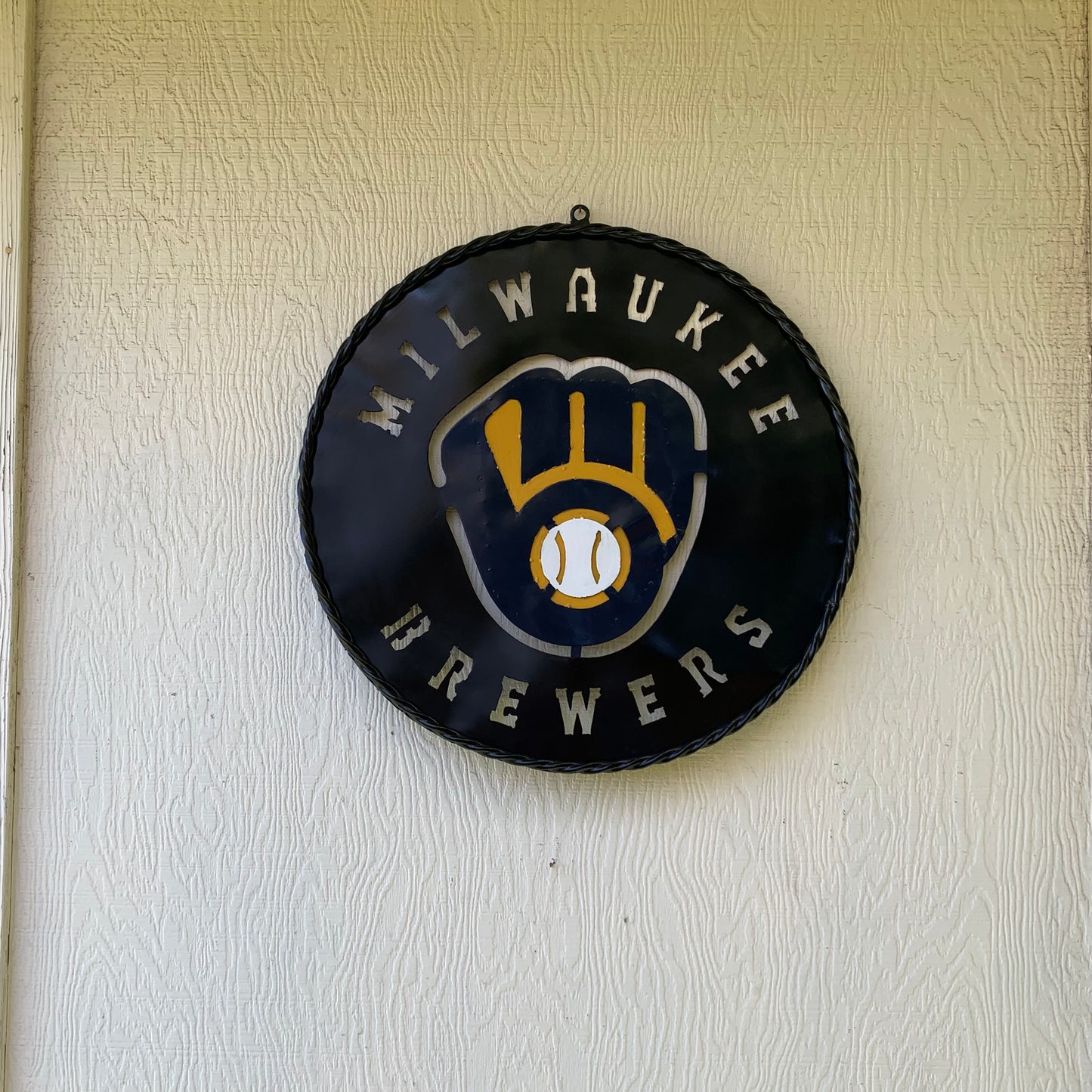24" MILWAUKEE BREWERS WIDE BAND DISC CUSTOM METAL VINTAGE CRAFT TEAM SPORTS SIGN HANDMADE