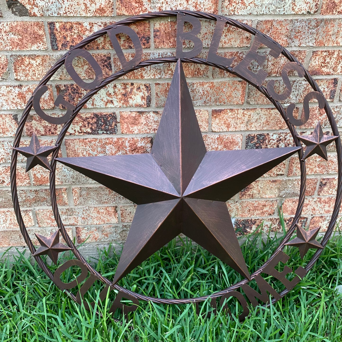 GOD BLESS OUR HOME BARN STAR METAL LONE STAR TWISTED ROPE RING WESTERN HOME DECOR HANDMADE #EH11040