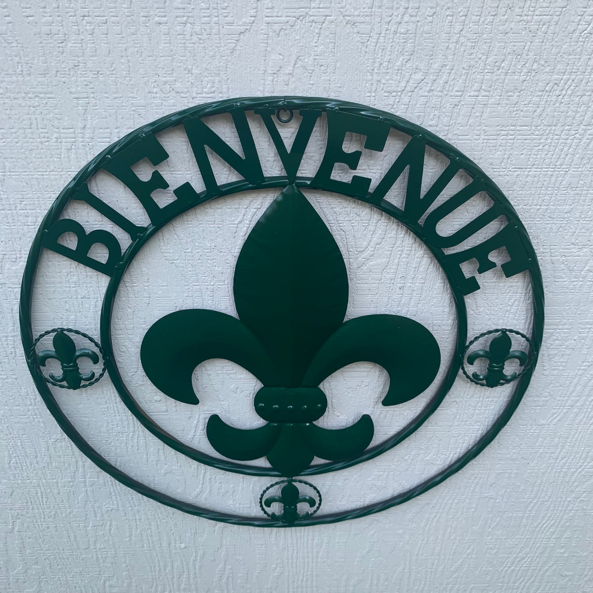 24", 32" GLOSSY HUNTER GREEN FLEUR DE LIS BIENVENUE METAL WALL ART WESTERN HOME DECOR