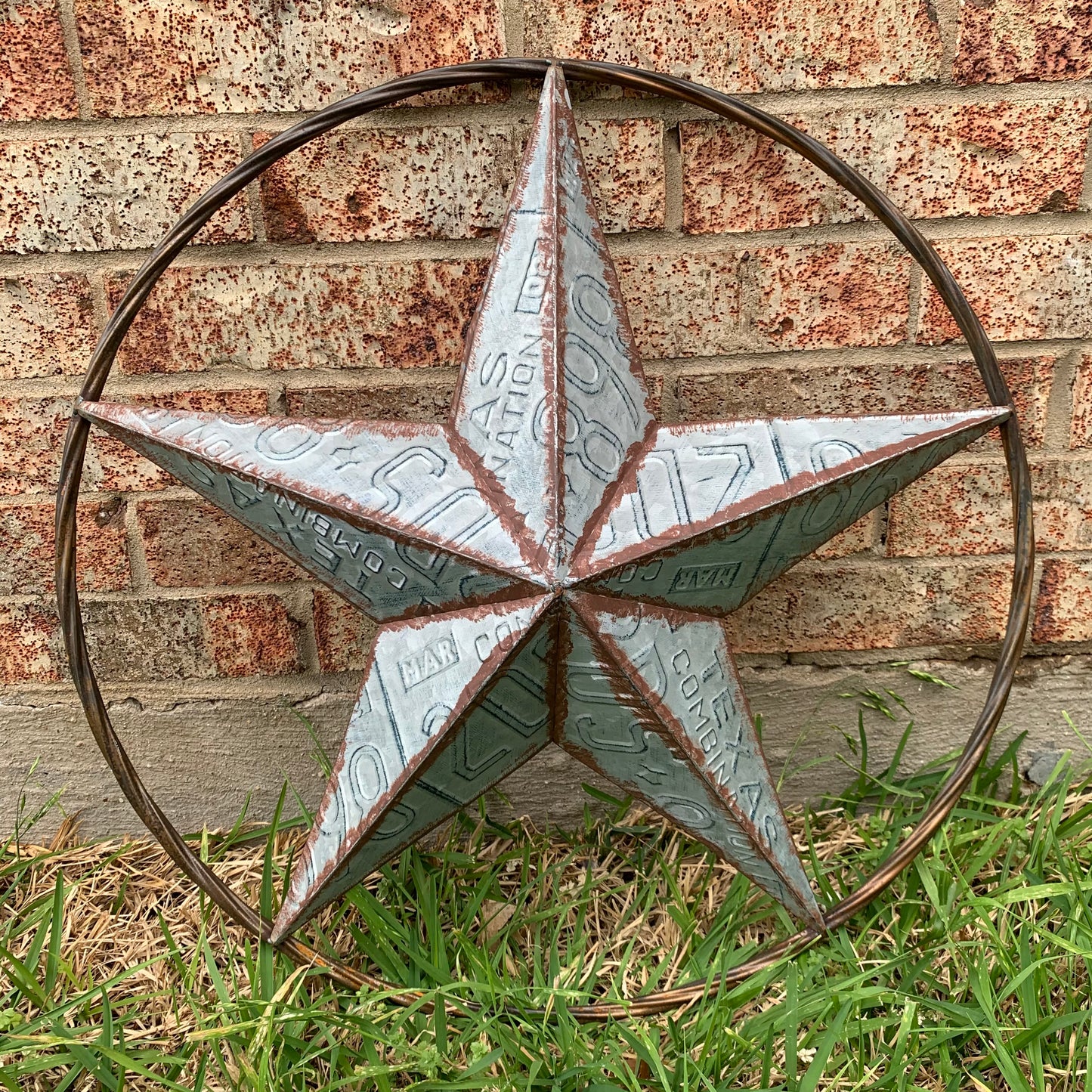 #RT6161 GALVANIZED TEXAS LICENSE PLATE STAR BARN METAL WESTERN HOME DECOR HANDMADE NEW