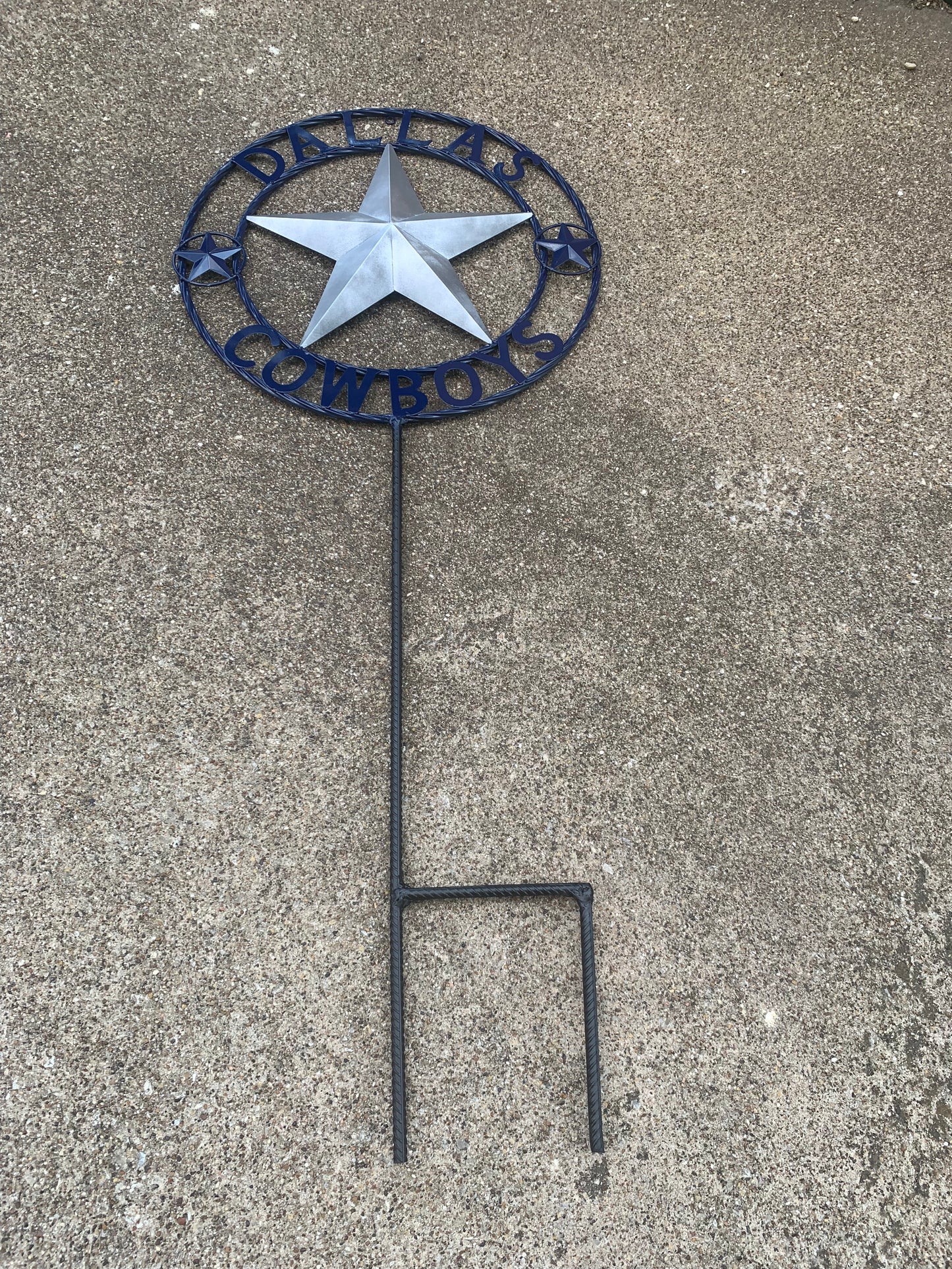 24" STAR & 34" STAKE DALLAS COWBOYS DECOR METAL ART WESTERN HOME WALL DECOR ALL SILVER & NAVY BLUE WITH 34" STAKE