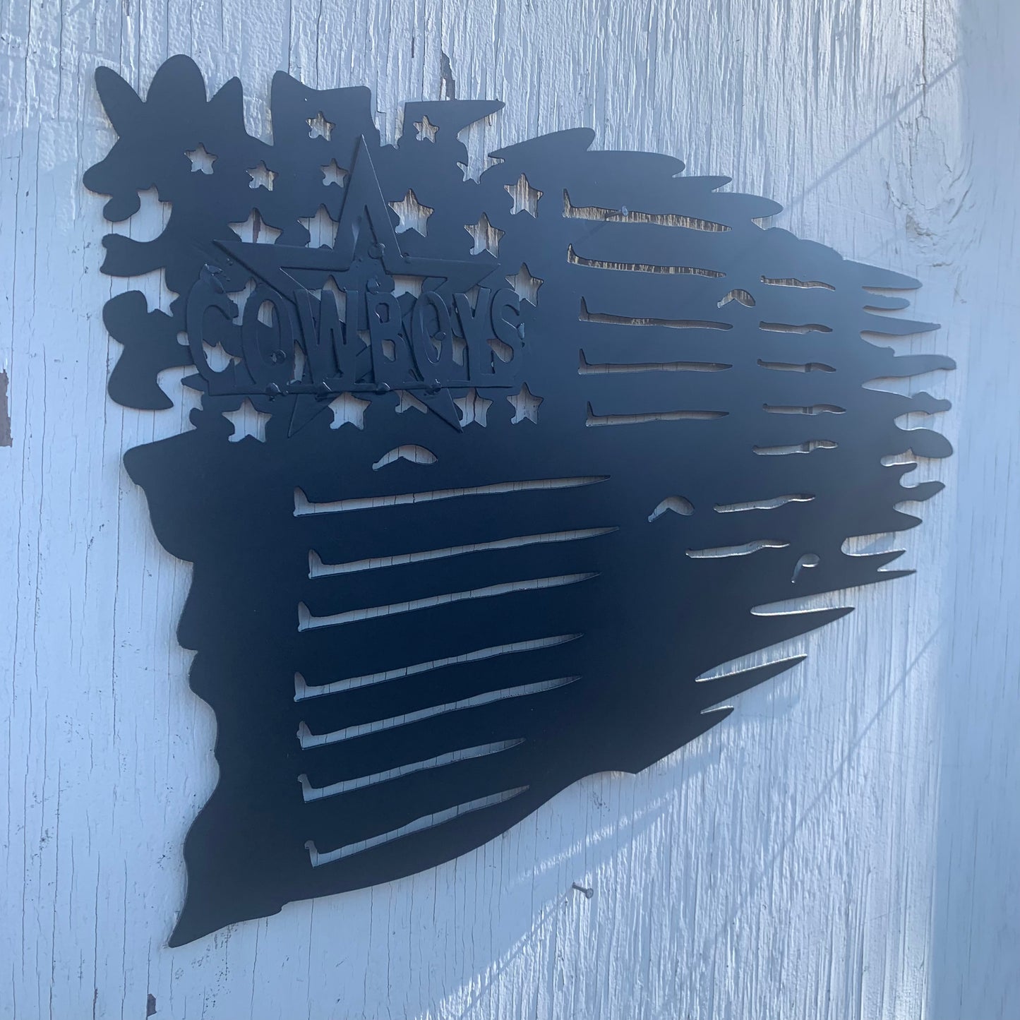 TATTERED DALLAS COWBOYS FLAG BLACK METAL LASERCUT HANDMADE WESTERN HOME DECOR HANDMADE