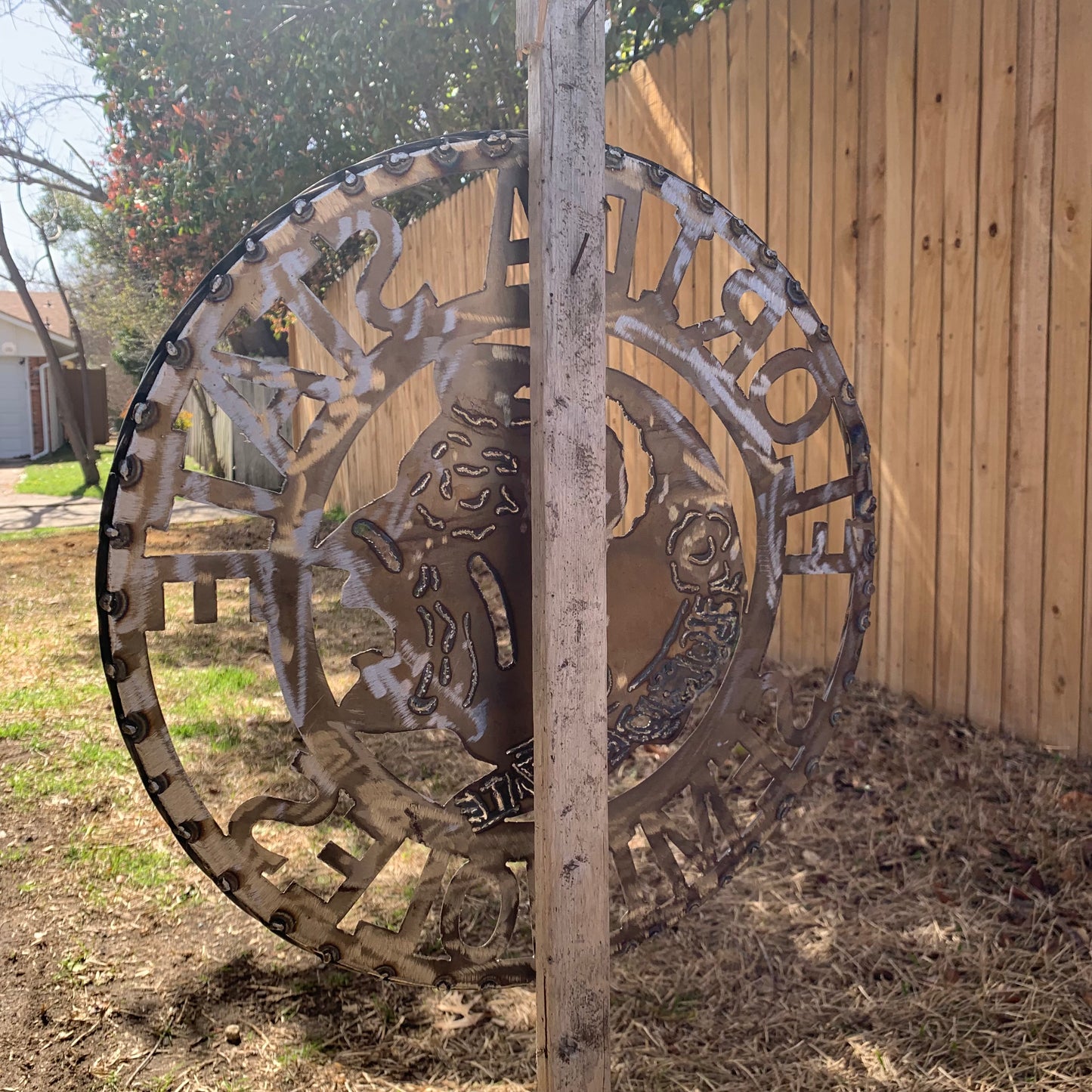 FSU FLORIDA STATE SEMINOLES INDIAN CUSTOM RAW METAL VINTAGE CRAFT TEAM SIGN HANDMADE