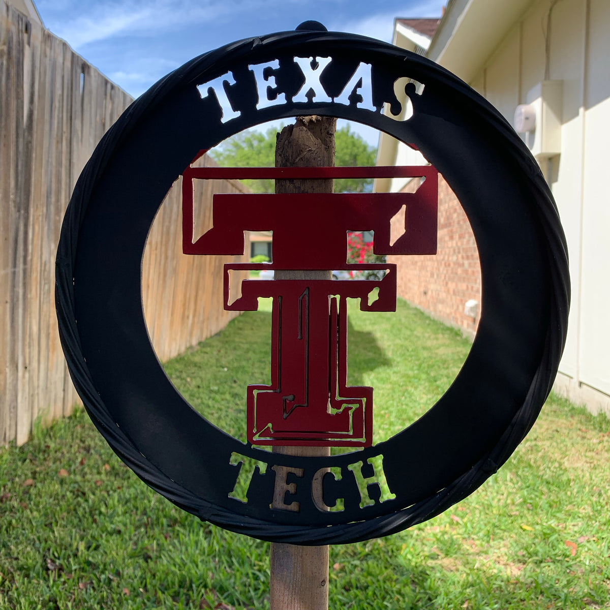 12", 18", 24", 32" TEXAS TECH WIDE BAND RING RED & BLACK CUSTOM METAL VINTAGE CRAFT TEAM SIGN