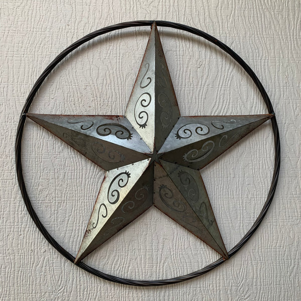 GALVANIZED SCROLL CARVED METAL BARN STAR WALL ART WESTERN HOME DECOR HANDMADE #EH12313