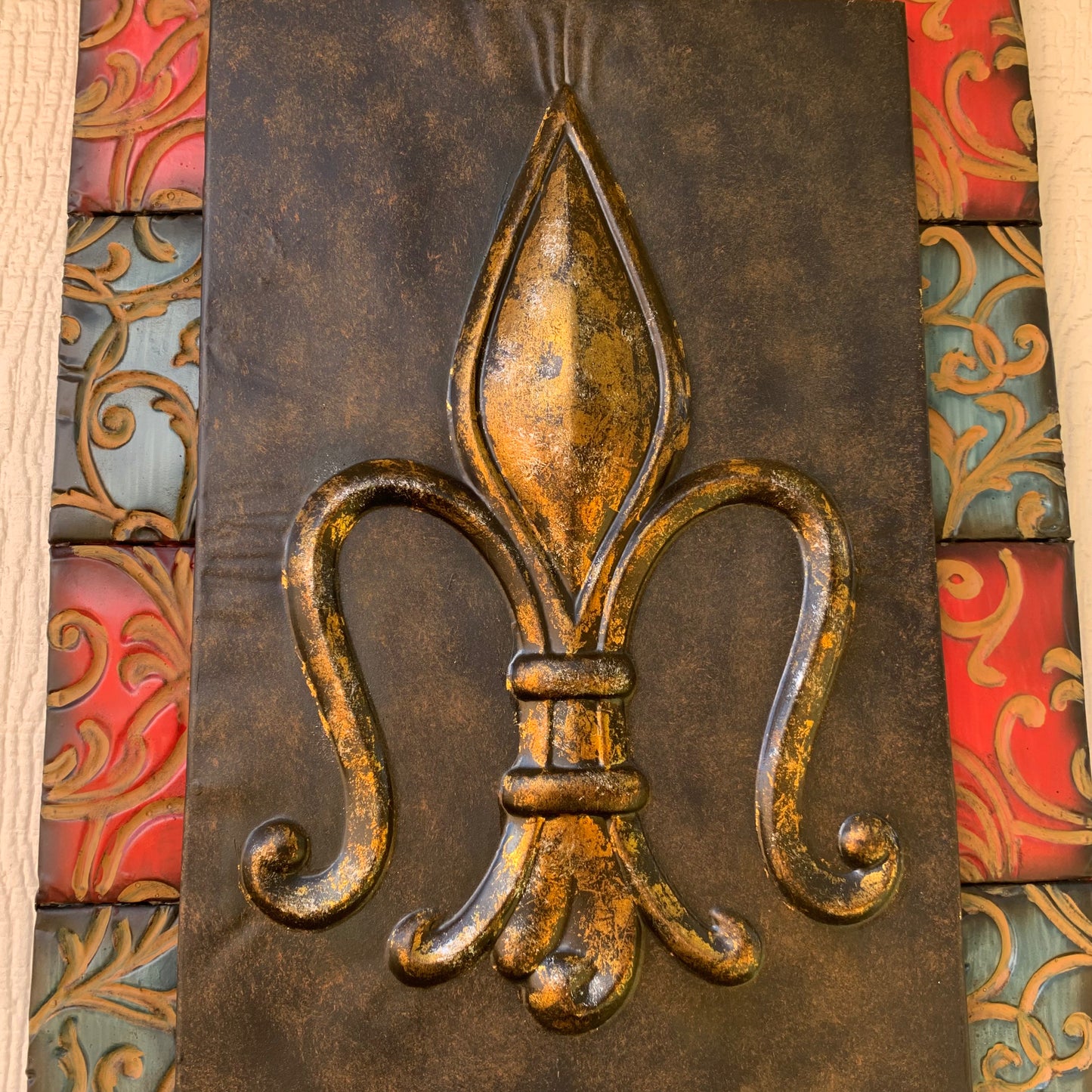 RA7868 FLEUR DE LIS SQUARE WALL DECOR WESTERN HOME DECOR 24" X 16" HANDMADE NEW