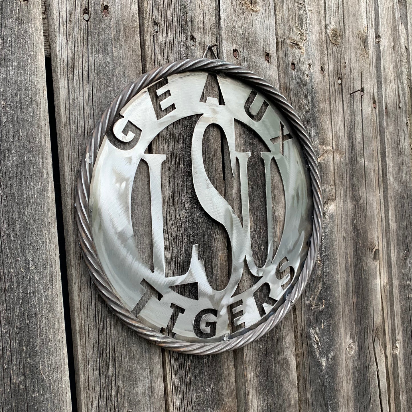 12",18",24",32" LSU GEAUX TIGERS CUSTOM RAW METAL VINTAGE CRAFT TEAM SIGN WESTERN HOME DECOR HANDMADE