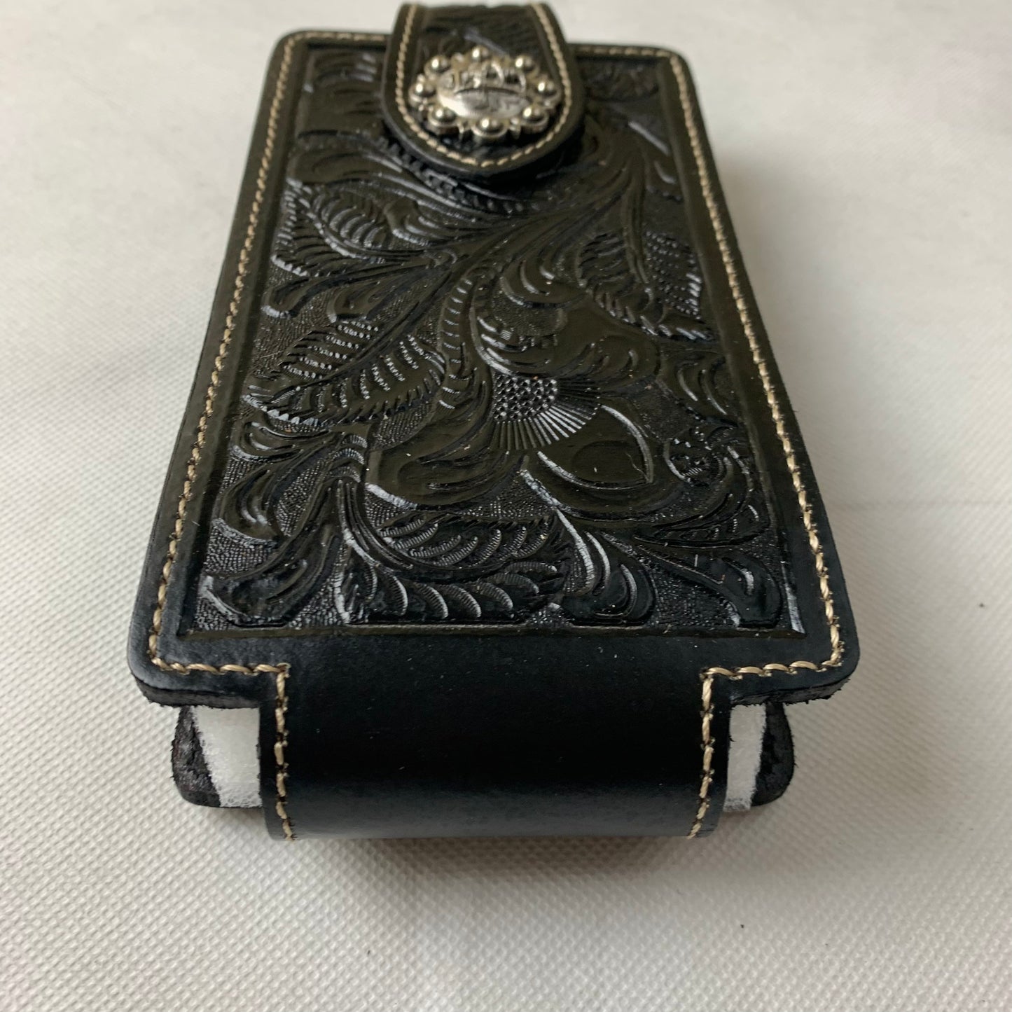 #WS341D 7" COWBOY PRAYER HOLSTER BLACK LEATHER POUCH EXTRA LARGE  BELT LOOP CELL PHONE CASE UNIVERSAL OVERSIZE--FREE SHIPPING