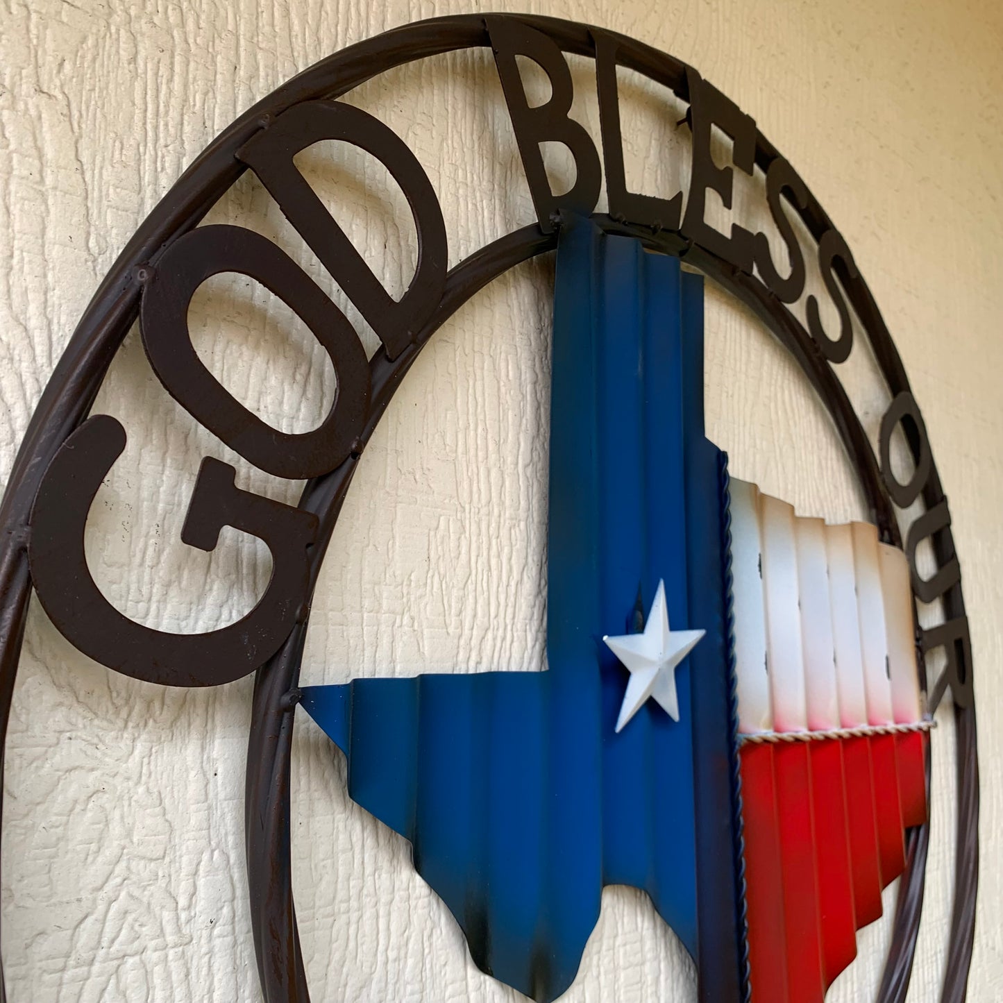 24" WAVY GOD BLESS PUR HOME STATE OF TEXAS METAL CRAFT SIN WESTERN HOME DECOR HANDMADE NEW #EH12970