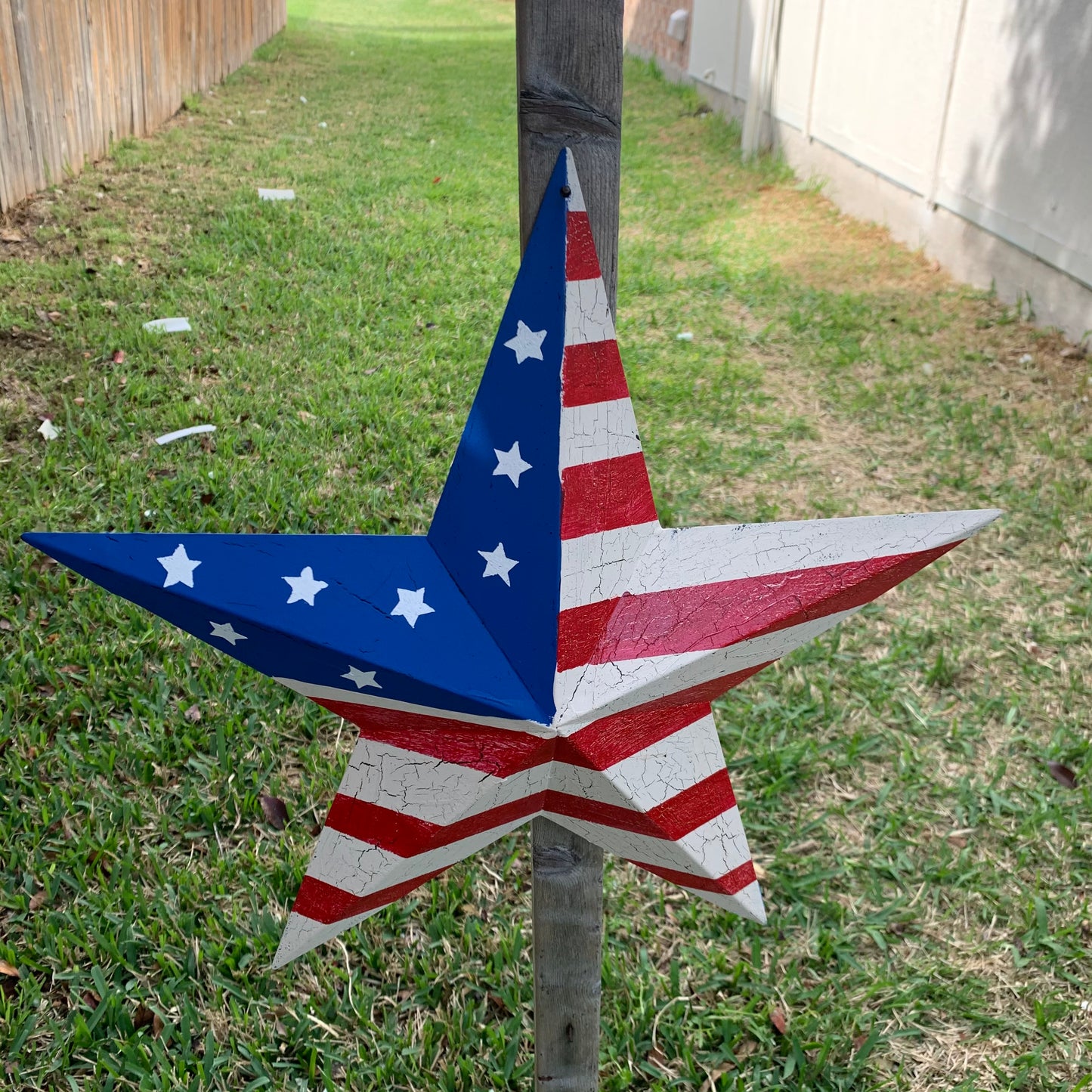 CRACKLE STAR RED WHITE BLUE Metal Wall Art Western Home Decor Handmade 9",12",16",24",30",34",36"