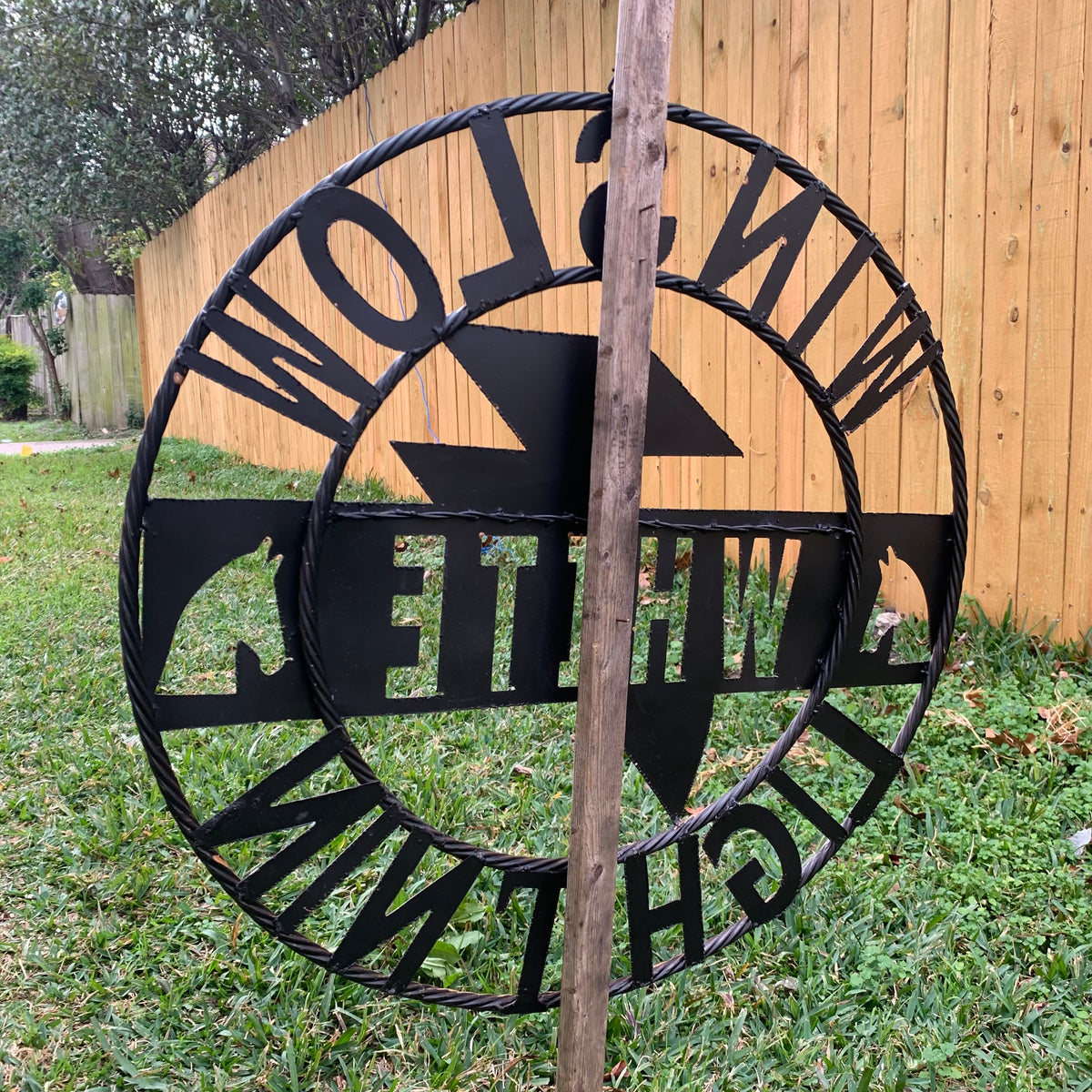 CUSTOM NAME LIGHTNIN HORSE STYLE SIGN RAW METAL BARN ROPE RING WESTERN HOME DECOR HANDMADE 24",32",36"