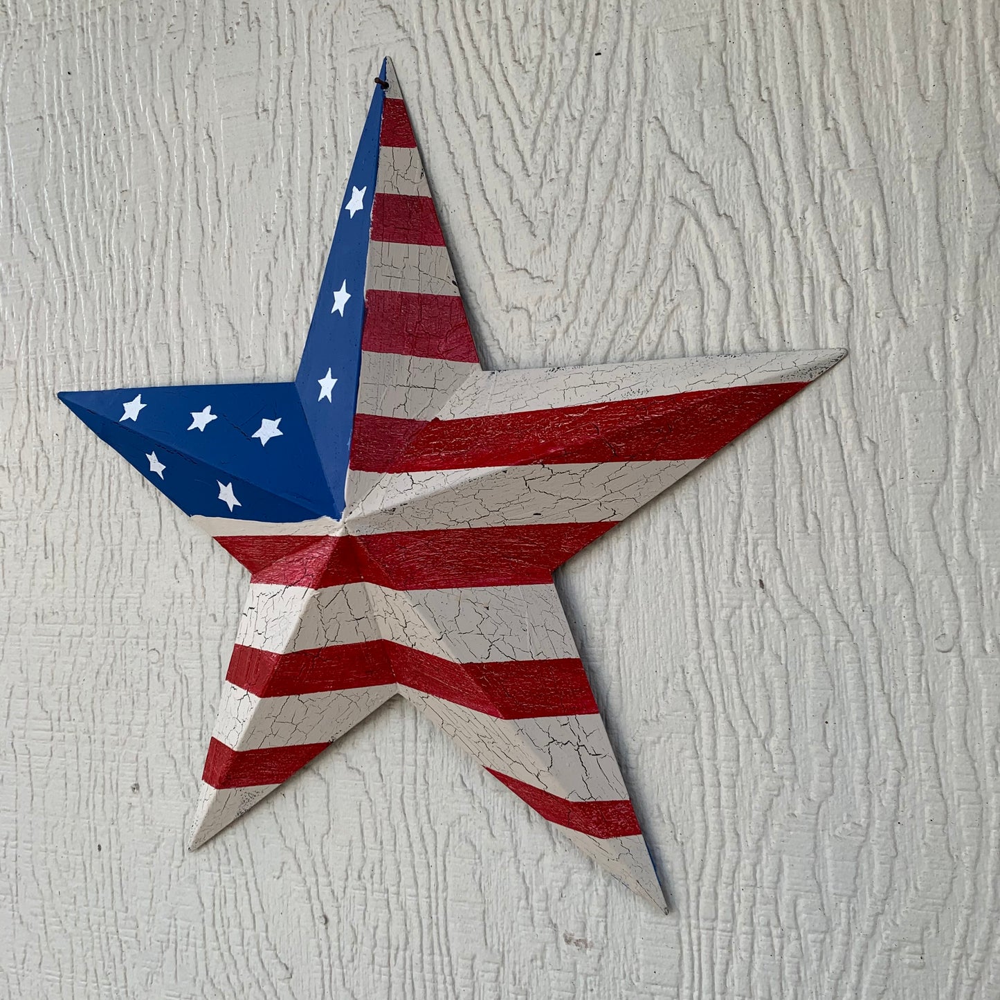 CRACKLE STAR RED WHITE BLUE Metal Wall Art Western Home Decor Handmade 9",12",16",24",30",34",36"