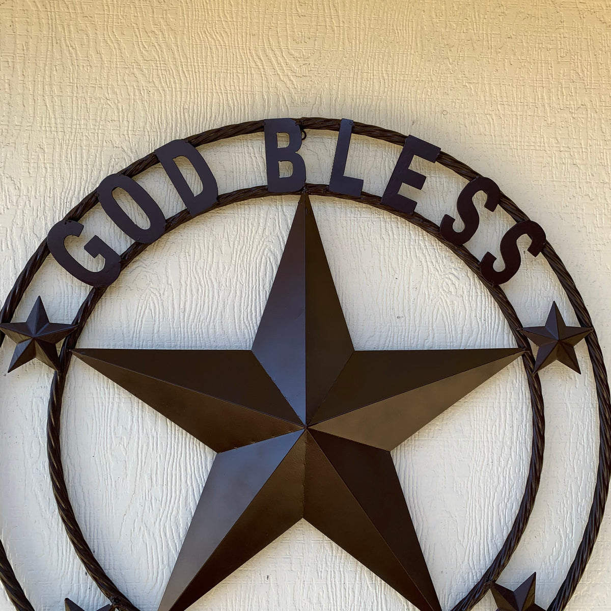 GOD BLESS TEXAS BROWN BARN STAR METAL LONE STAR TWISTED ROPE RING WESTERN HOME DECOR HANDMADE NEW #EH11085