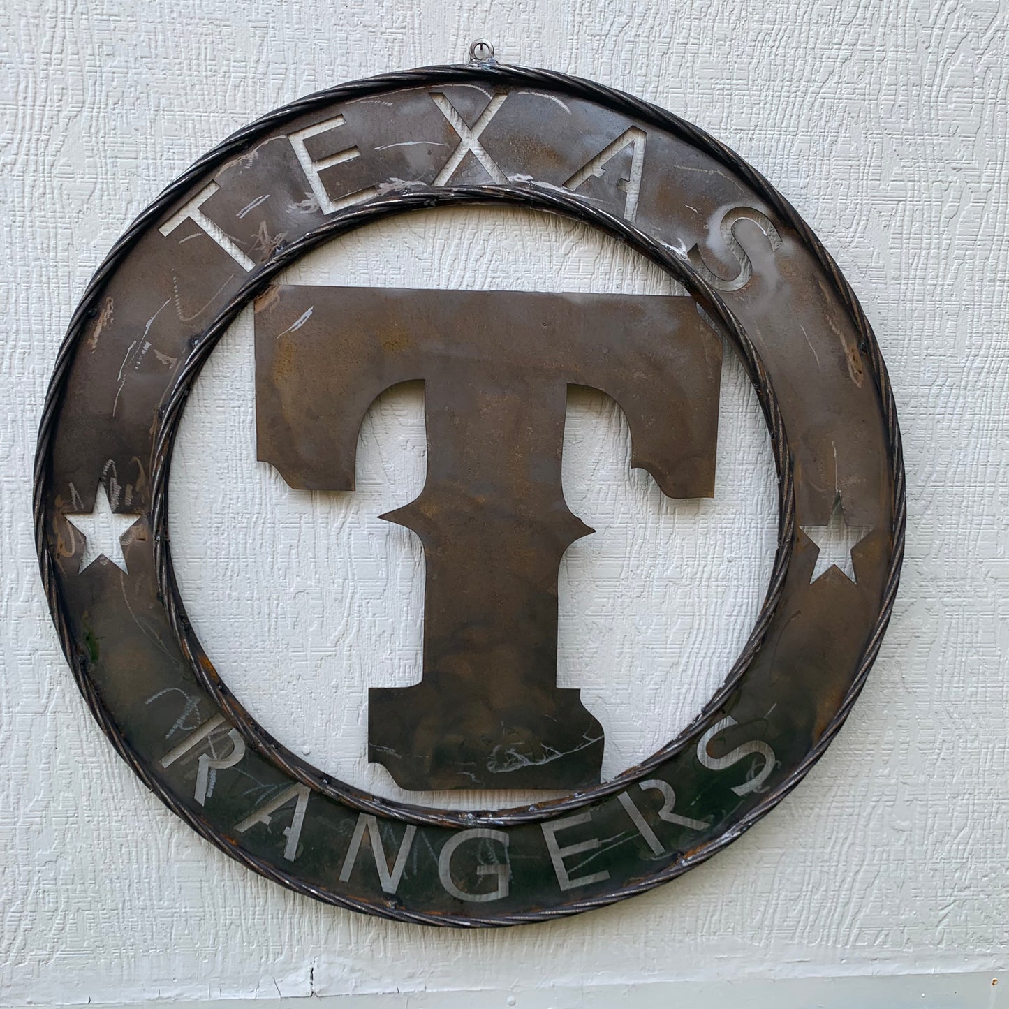 12", 18", 24", 32" TEXAS RANGERS CUSTOM RAW METAL VINTAGE CRAFT TEAM SIGN WIDE BAND RING DISC HANDMADE