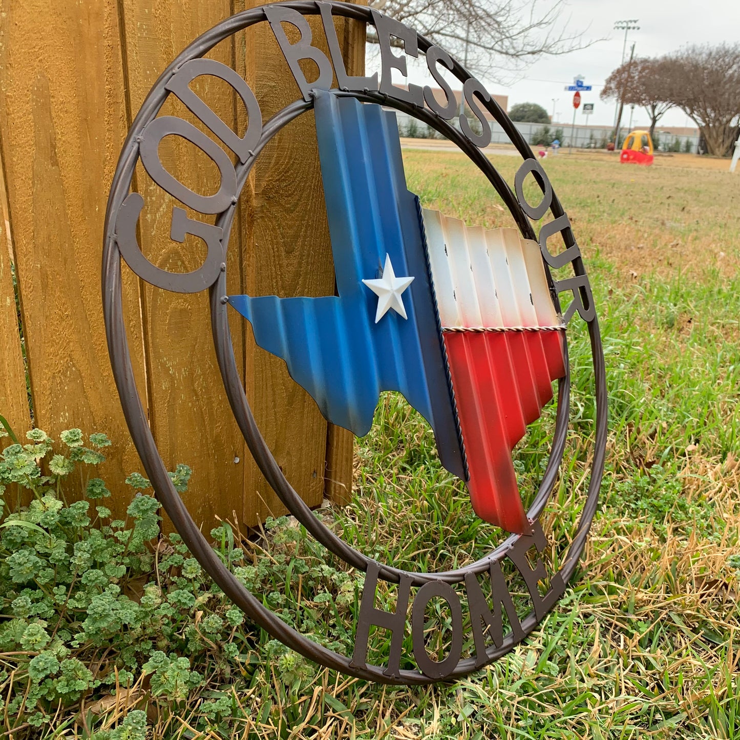24" WAVY GOD BLESS PUR HOME STATE OF TEXAS METAL CRAFT SIN WESTERN HOME DECOR HANDMADE NEW #EH12970